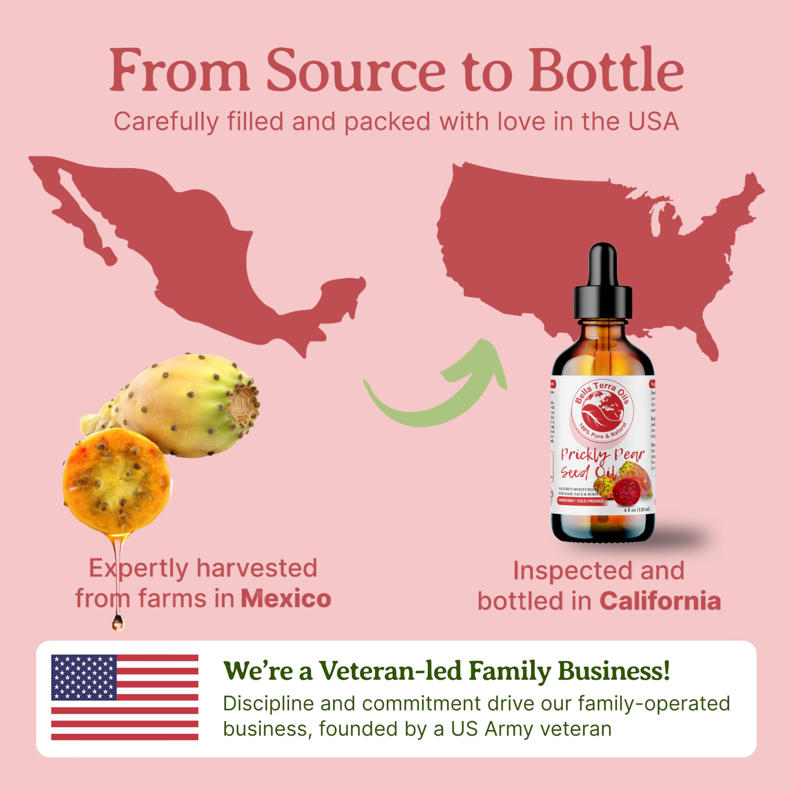 Bella Terra Oils - Prickly Pear Seed Oil 8 oz | Pure Cactus Seed Extract & Vitamin-Rich Skin
