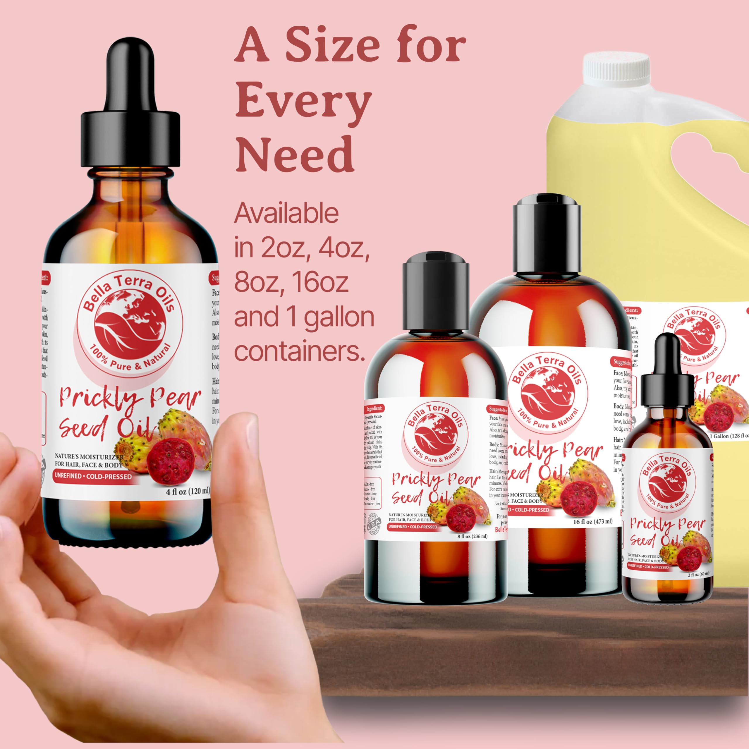 Bella Terra Oils - Prickly Pear Seed Oil 2oz | Vitamin A & Magnesium Rich Skincare