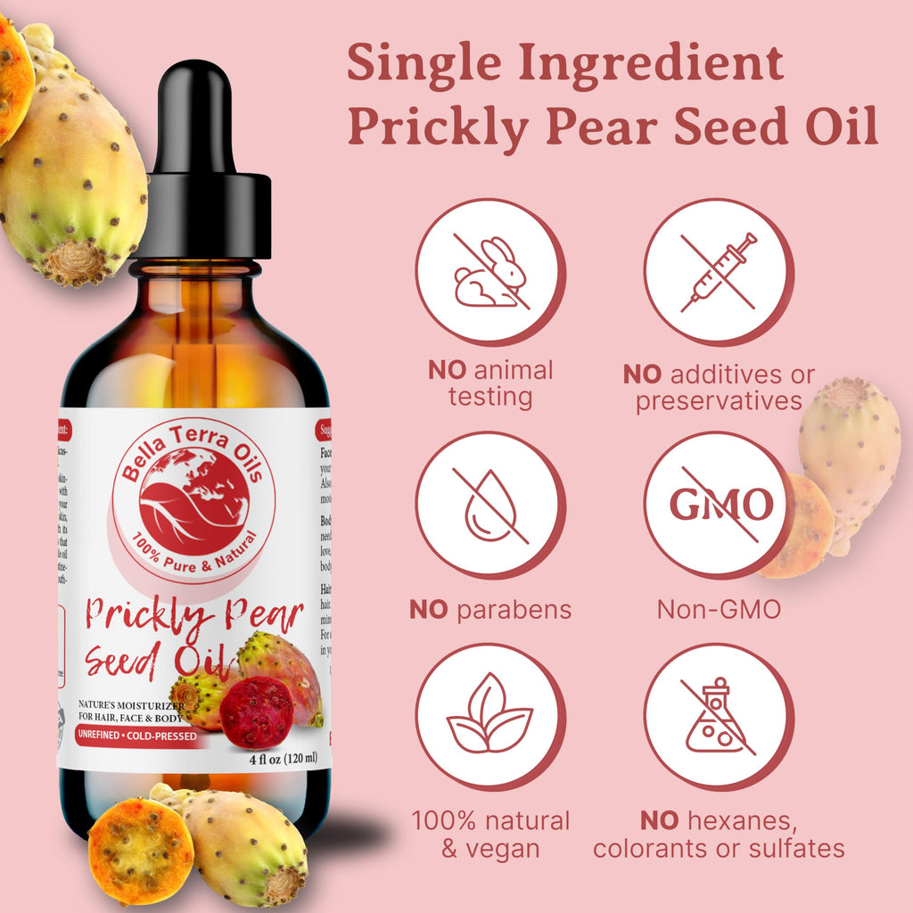 Bella Terra Oils - Prickly Pear Seed Oil 8 oz | Pure Cactus Seed Extract & Vitamin-Rich Skin