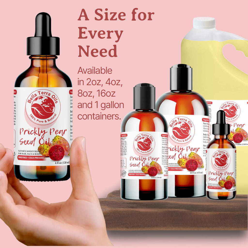 Bella Terra Oils - Prickly Pear Seed Oil 8 oz | Pure Cactus Seed Extract & Vitamin-Rich Skin