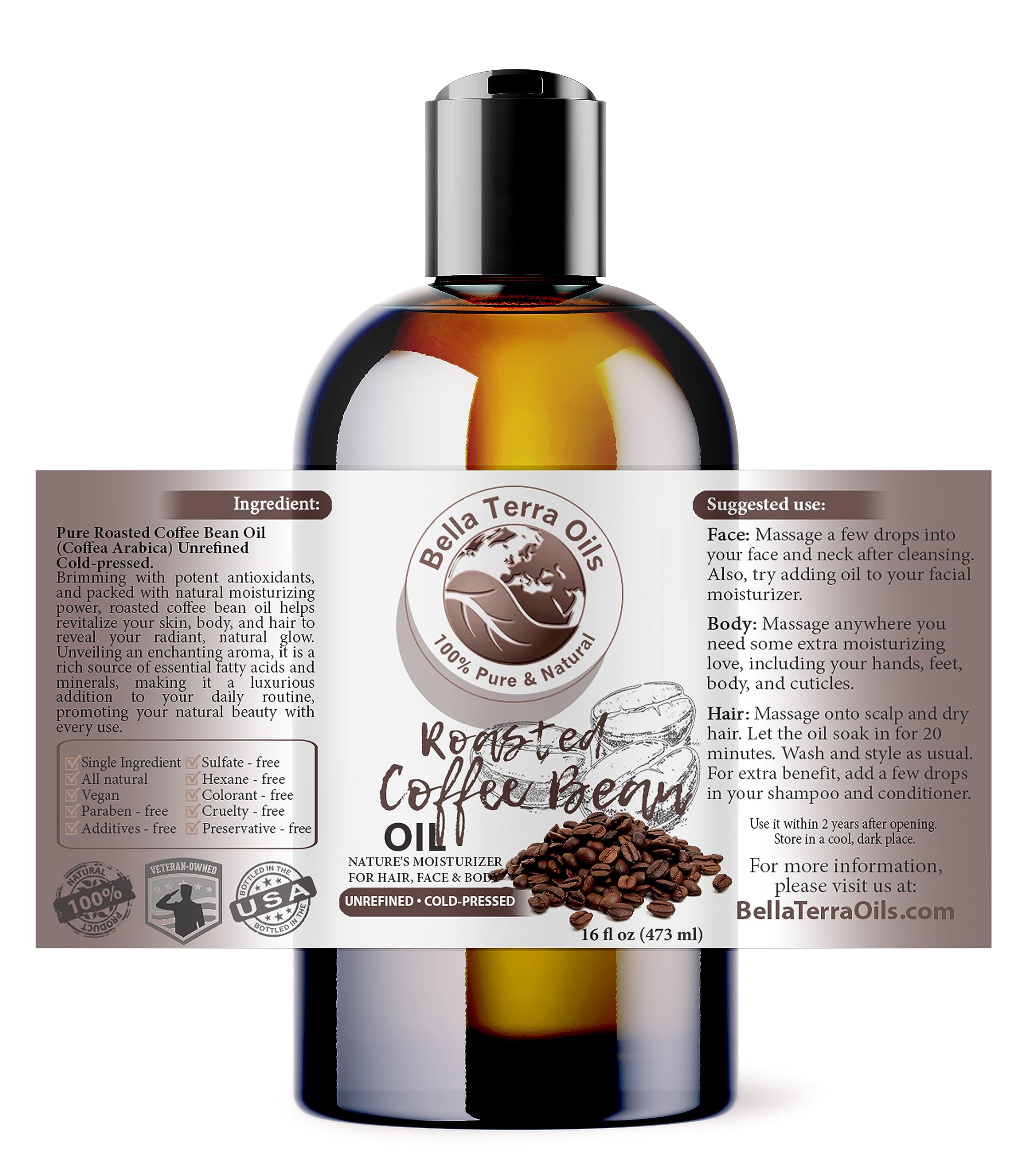 Bella Terra Oils Roasted Coffee Bean Oil 16oz - Vitamin E Skin Nourishment
