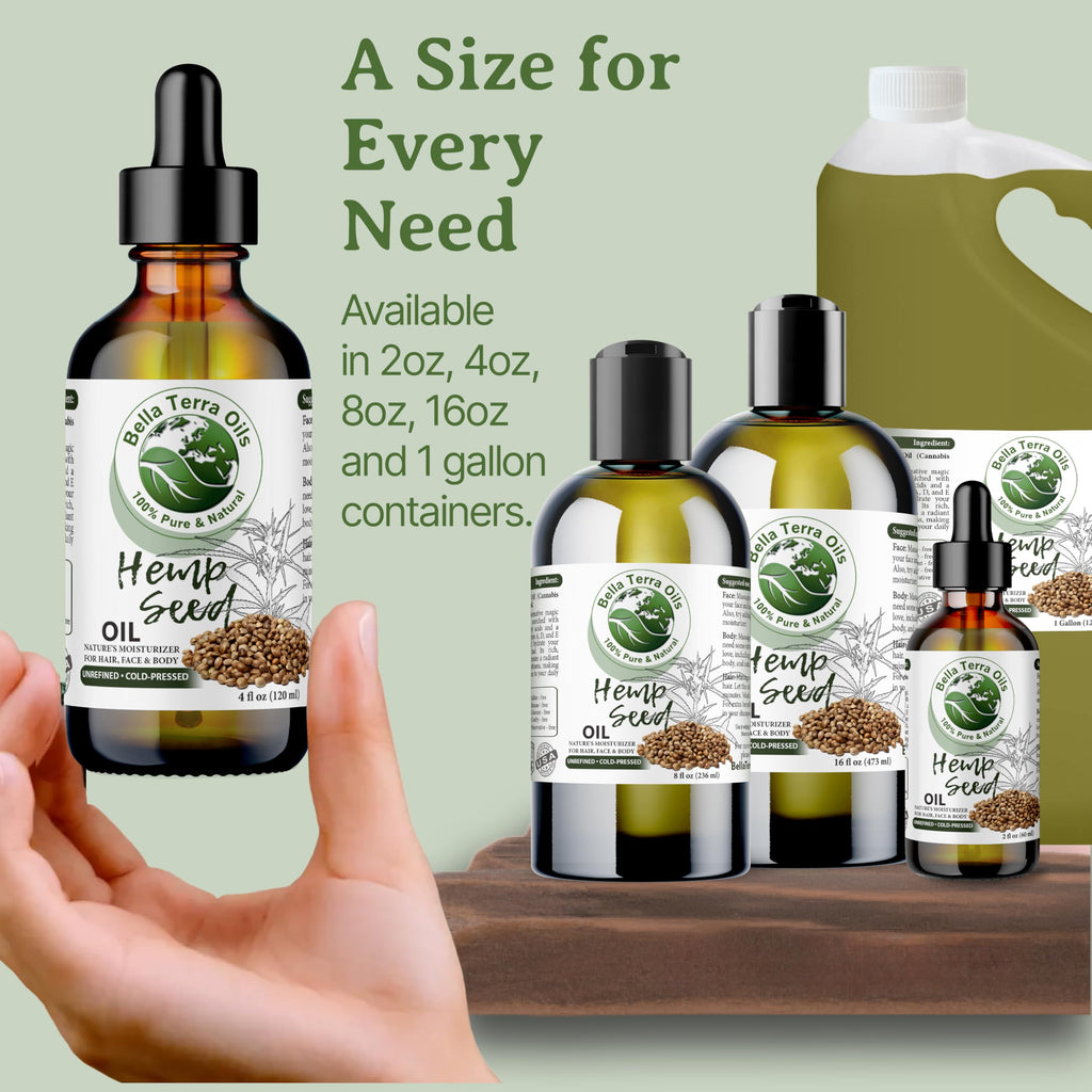 Bella Terra Oils Hemp Seed Oil 8 oz — Cold-Pressed, Pure & Nutrient-Rich