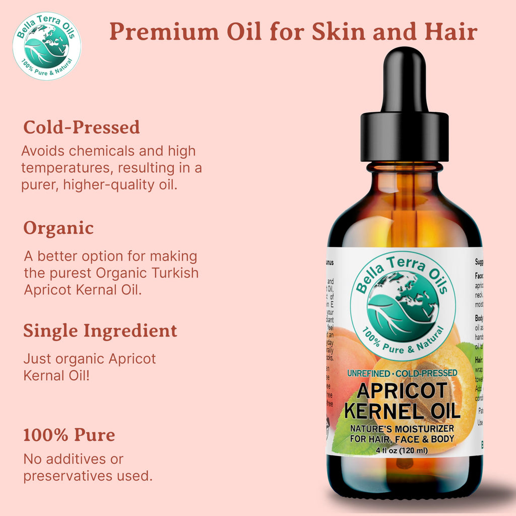 Bella Terra Oils - Organic Apricot Kernel Oil 16 oz | Cold-Pressed Carrier Oil for Skincare & Essential Oils