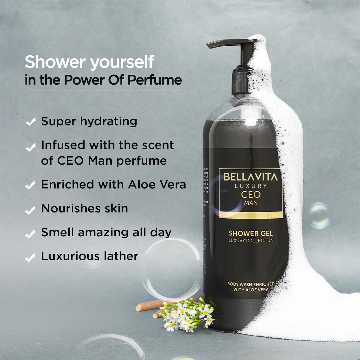 Bella Vita Luxury CEO MAN Body Wash – Refreshing Shower Gel with Aloe Vera & Charcoal Powder, 500 ml