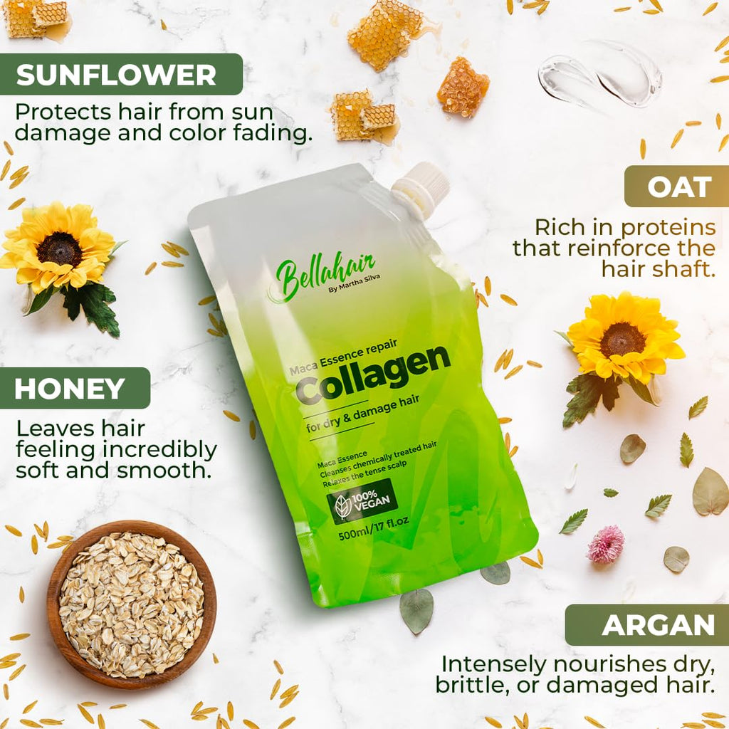 Bellahair Hydrating Collagen Hair Mask for Dry Hair & Growth | Hydrolyzed Keratin, Argan Oil & Shea Butter - 17oz