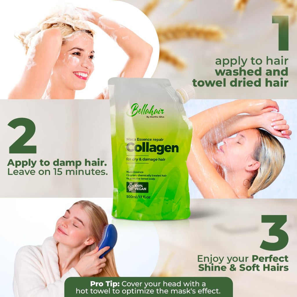 Bellahair Hydrating Collagen Hair Mask for Dry Hair & Growth | Hydrolyzed Keratin, Argan Oil & Shea Butter - 17oz
