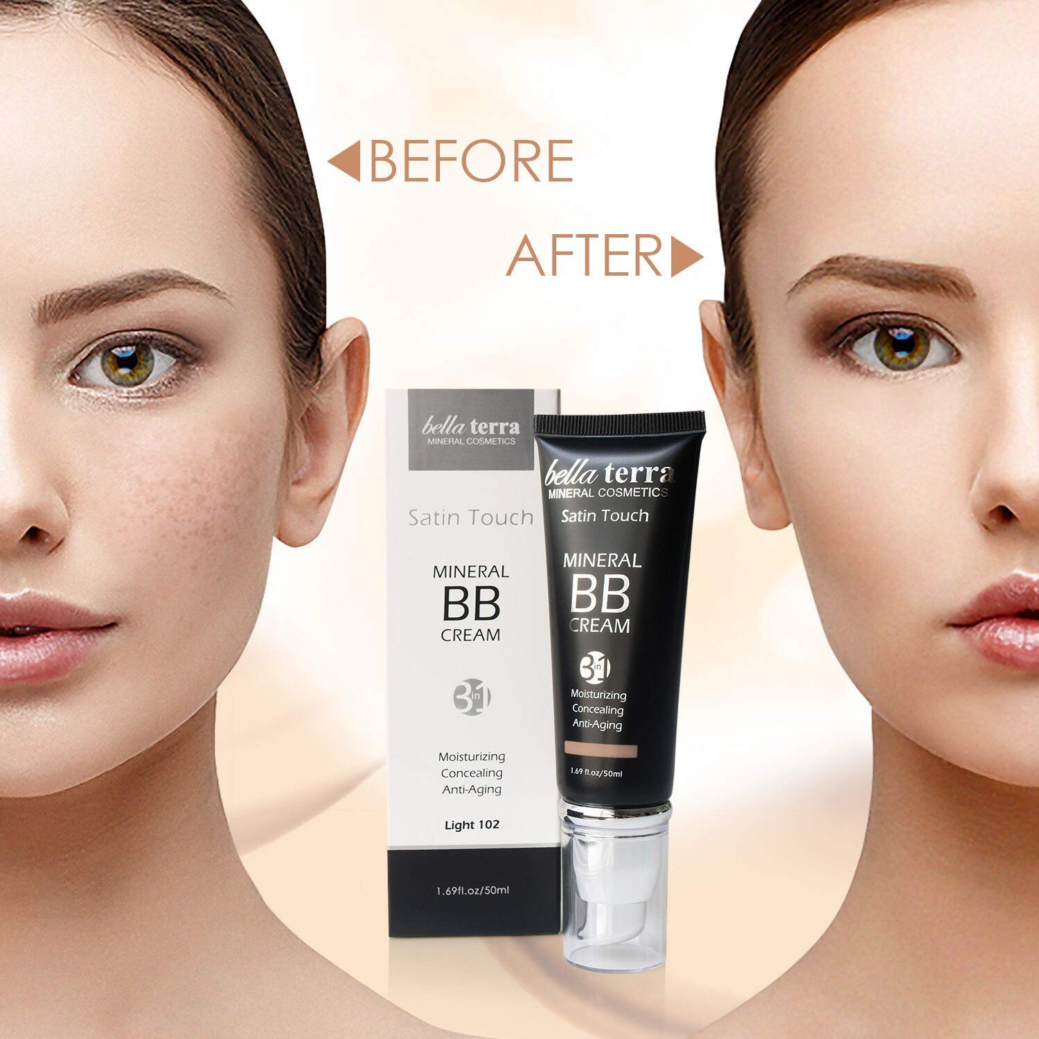 Bellaterra Cosmetics BB Cream Light 102 – Tinted Moisturizer, Mineral Foundation, Oil-Free Matte