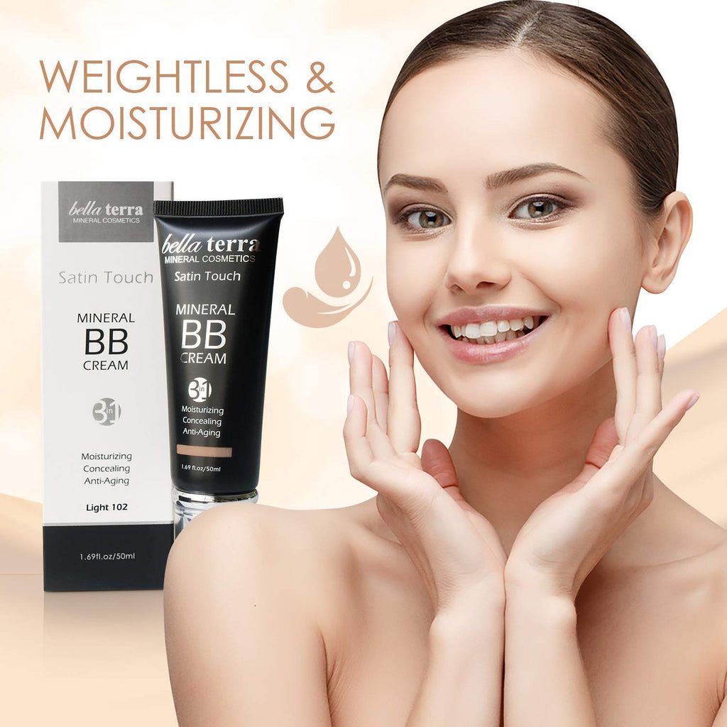 Bellaterra Cosmetics BB Cream Light 102 – Tinted Moisturizer, Mineral Foundation, Oil-Free Matte