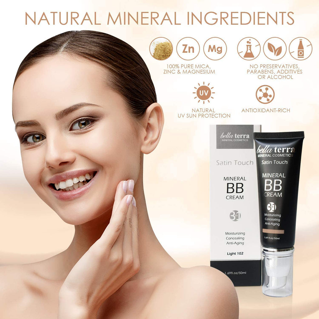 Bellaterra Cosmetics BB Cream Light 102 – Tinted Moisturizer, Mineral Foundation, Oil-Free Matte