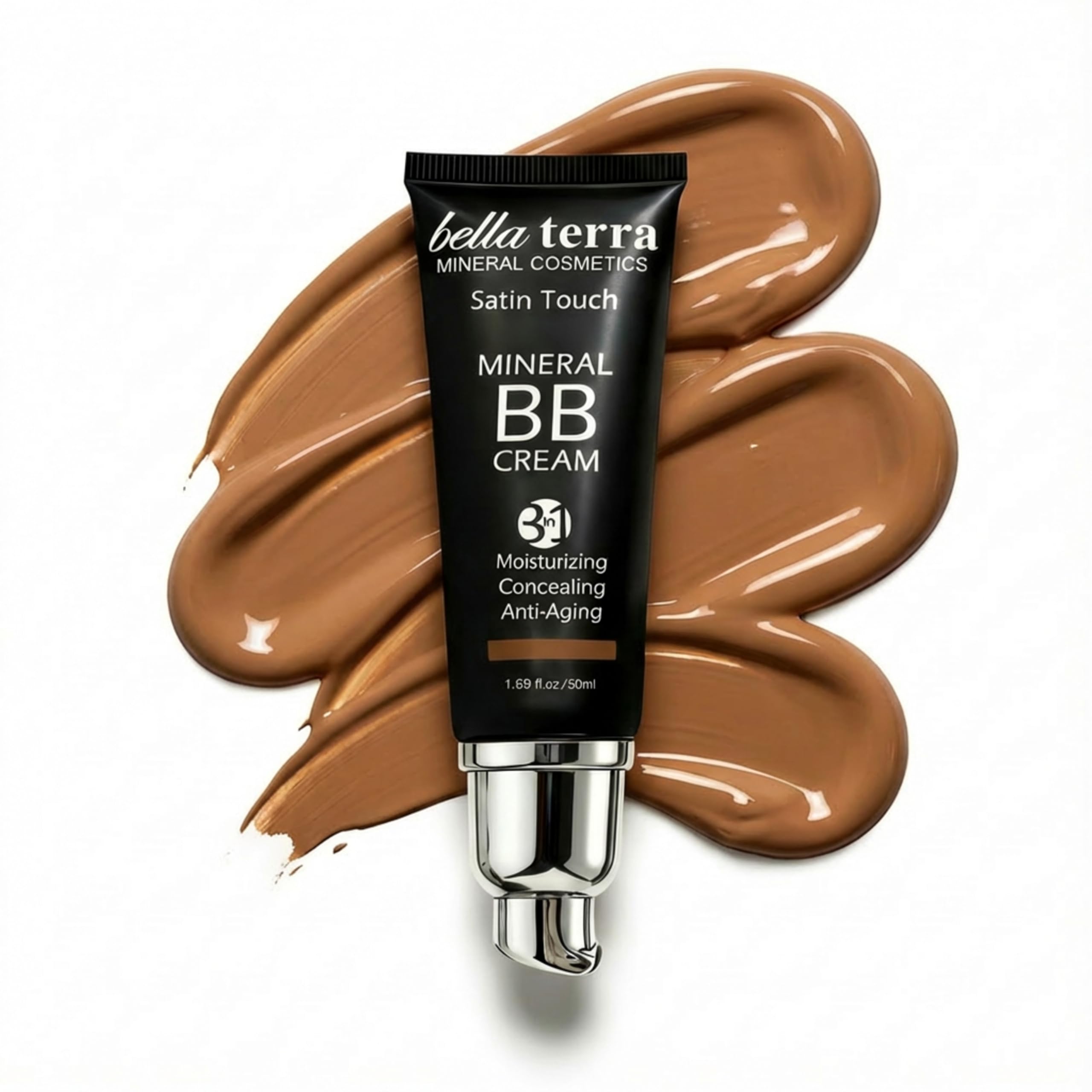 Bellaterra Cosmetics BB Cream Medium Tan 105 – Mineral Tinted Moisturizer & Matte Foundation, Oil-Free, Buildable Coverage, Clean Beauty 1.69 oz