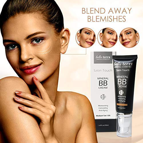 Bellaterra Cosmetics BB Cream Medium Tan 105 – Mineral Tinted Moisturizer & Matte Foundation, Oil-Free, Buildable Coverage, Clean Beauty 1.69 oz