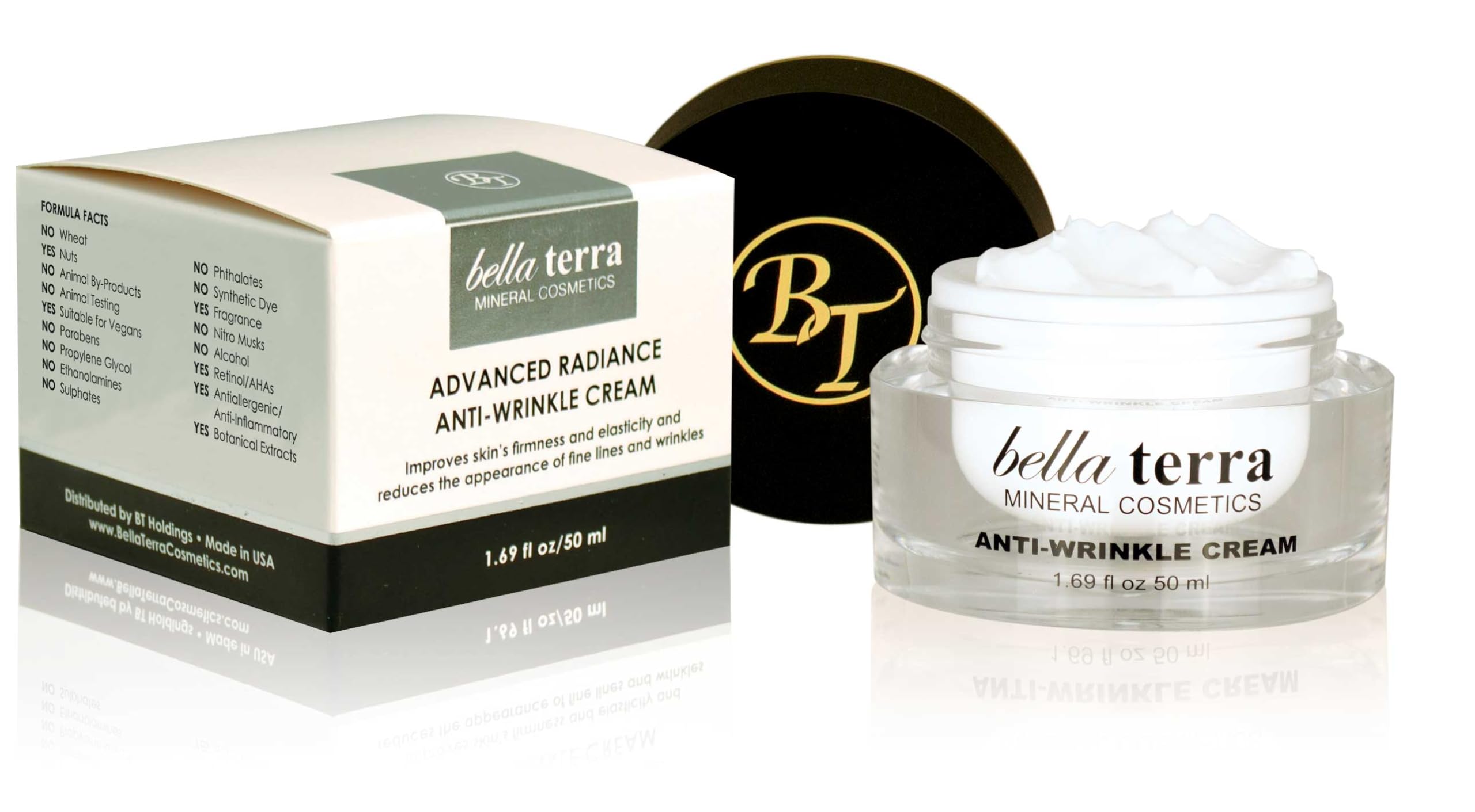 Bellaterra Cosmetics Anti-Wrinkle Face Cream – Hydrating Daily Moisturizer with Retinol, Collagen & Hyaluronic Acid | Vegan & Paraben-Free