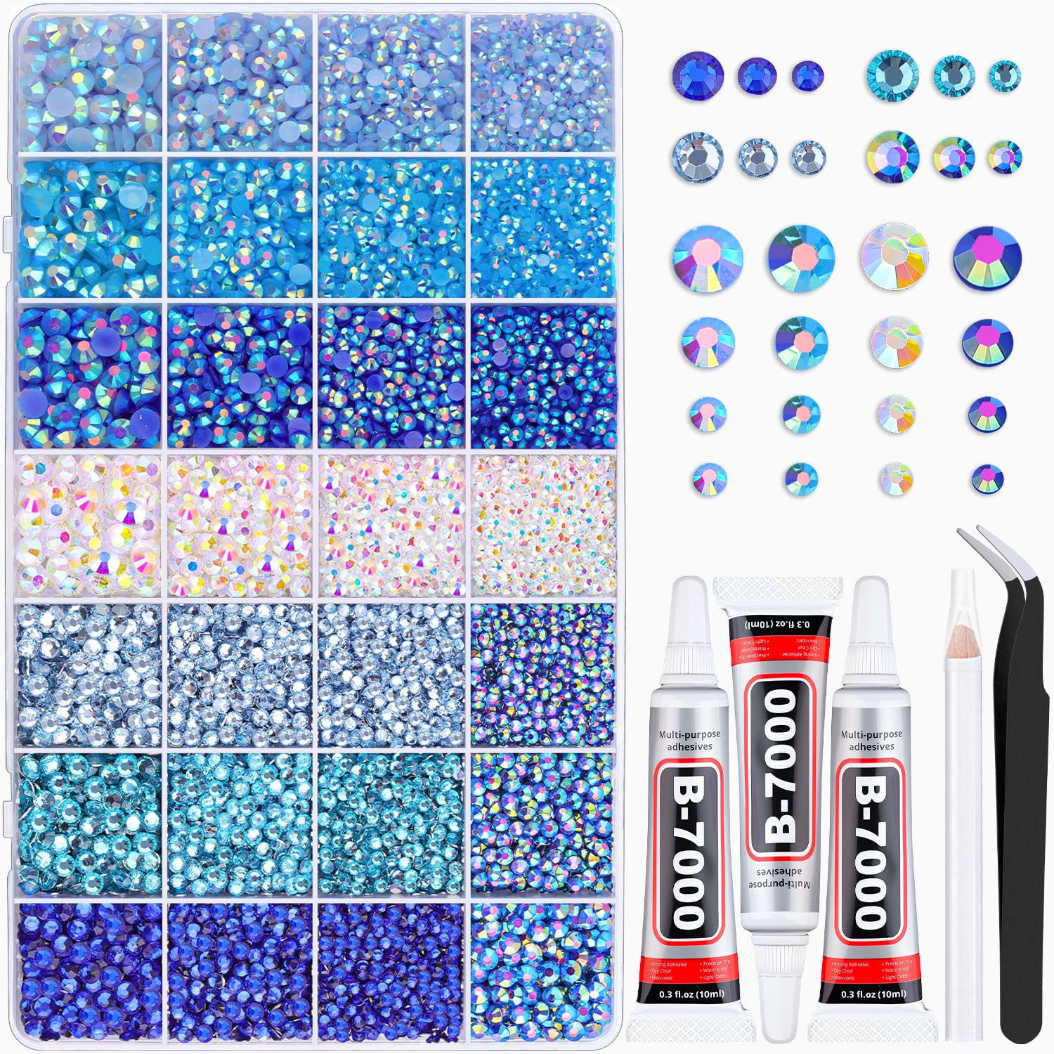 BELLEBOOST 20,000 Blue Resin Rhinestones Kit with 3 B7000 Glue for Crafting