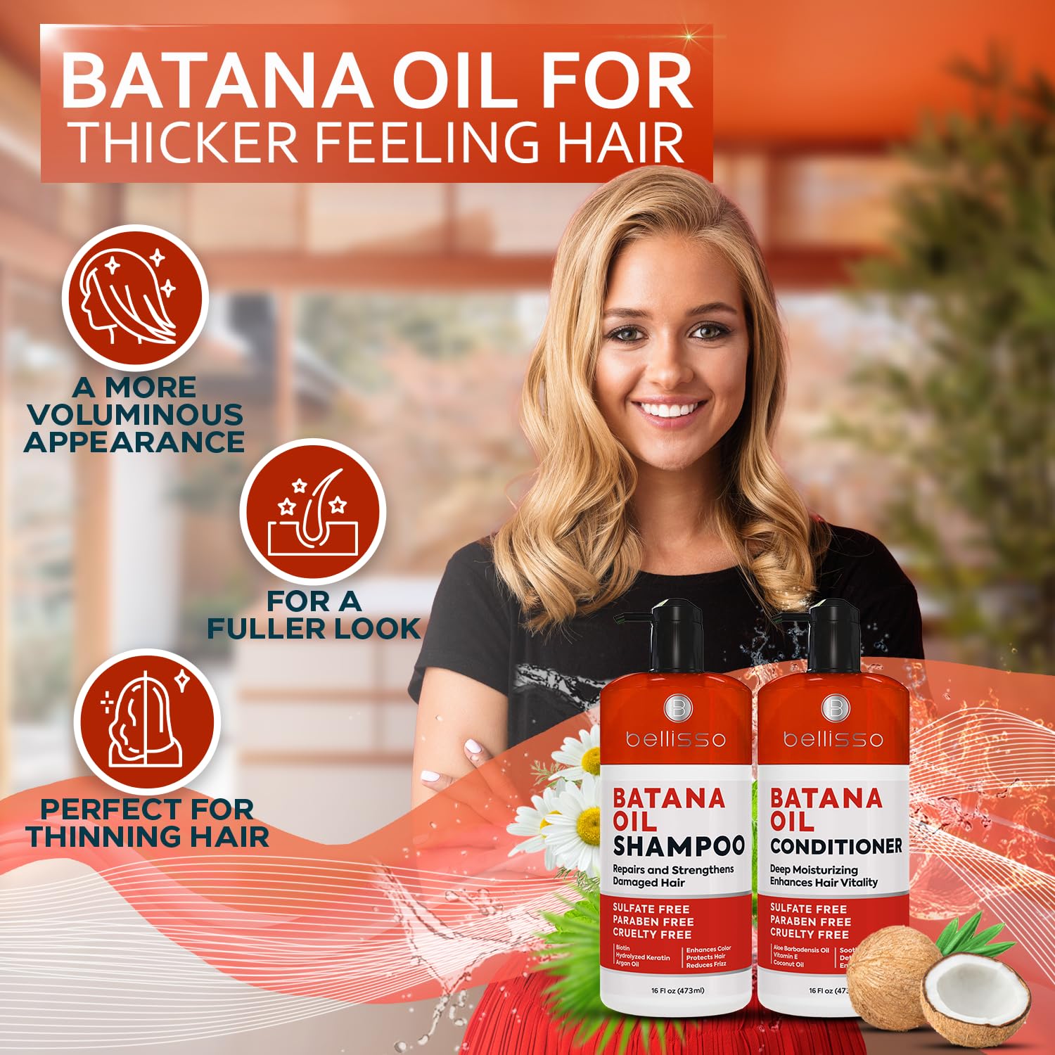 Bellisso Batana Oil Shampoo & Conditioner Set — Thickening, Sulfate-Free, Biotin & Keratin