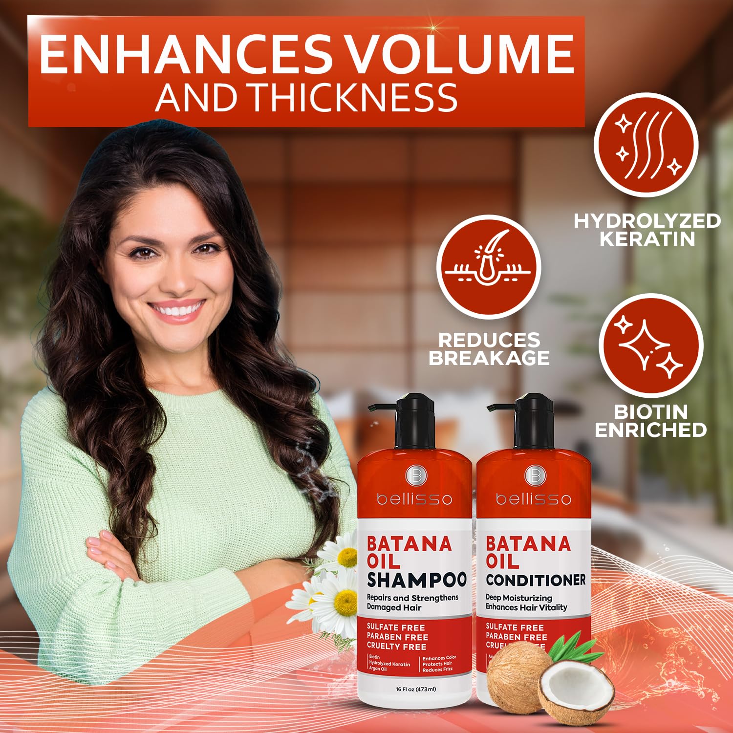 Bellisso Batana Oil Shampoo & Conditioner Set — Thickening, Sulfate-Free, Biotin & Keratin