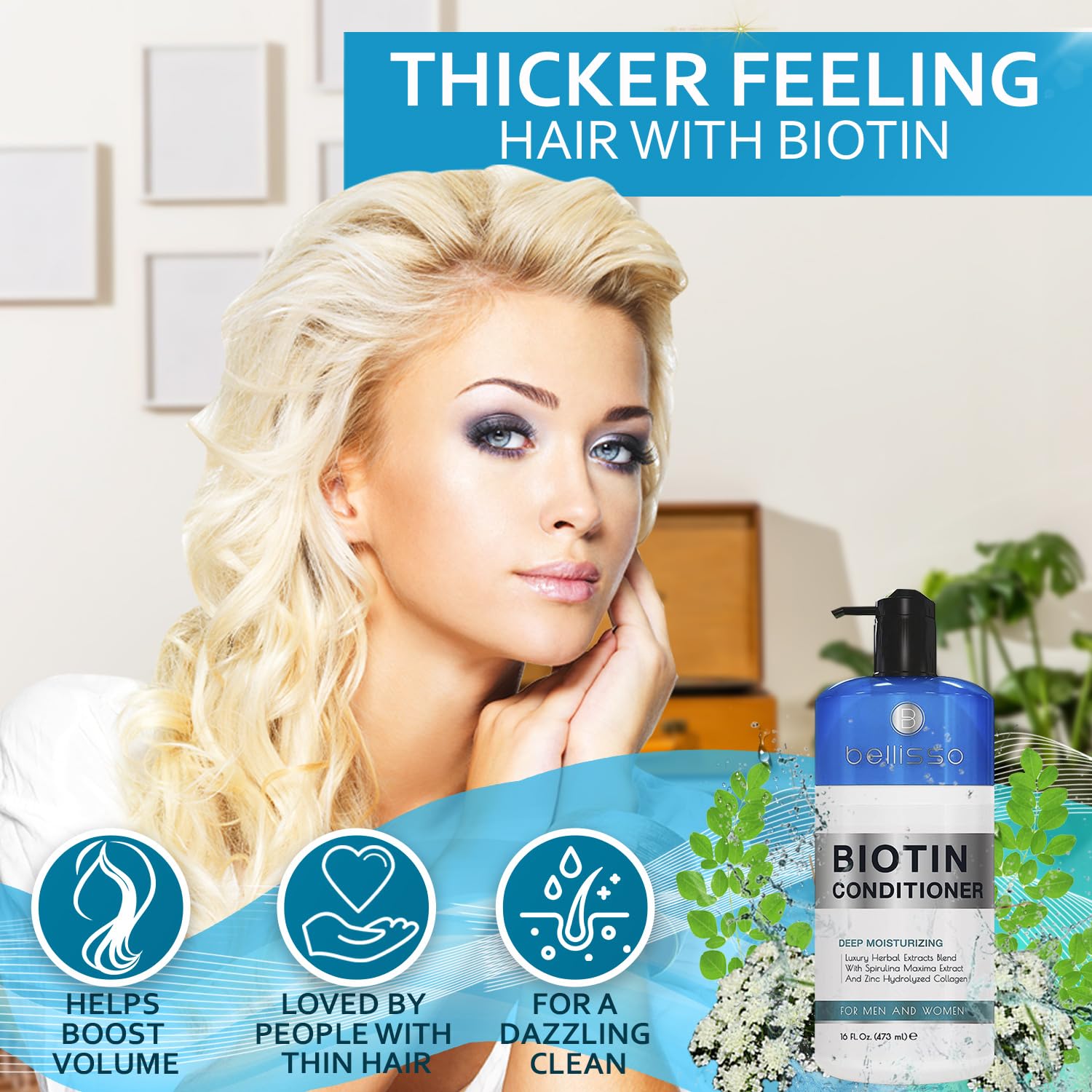 Bellisso Biotin Conditioner - Sulfate-Free Thickening Care for Women & Men