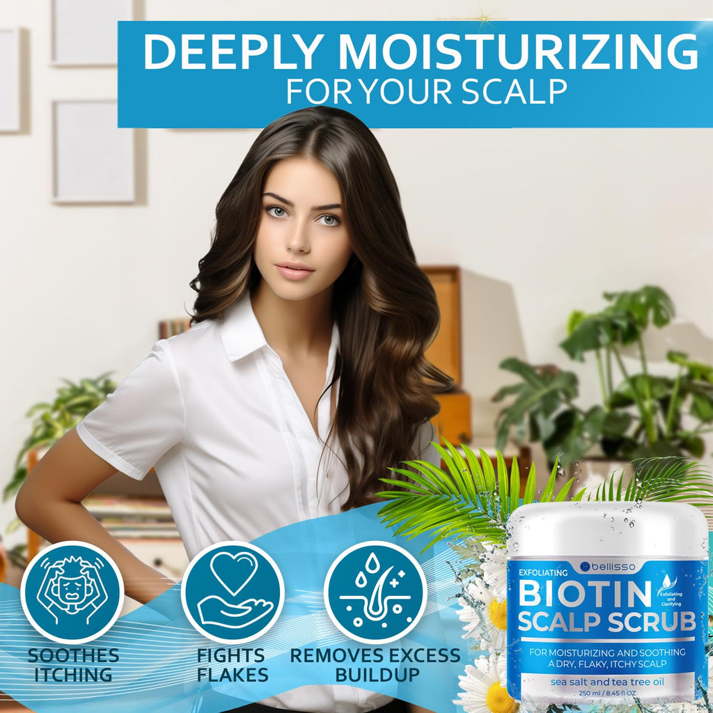 Bellisso Biotin Scalp Scrub - Exfoliate Dry Scalp & Build-Up