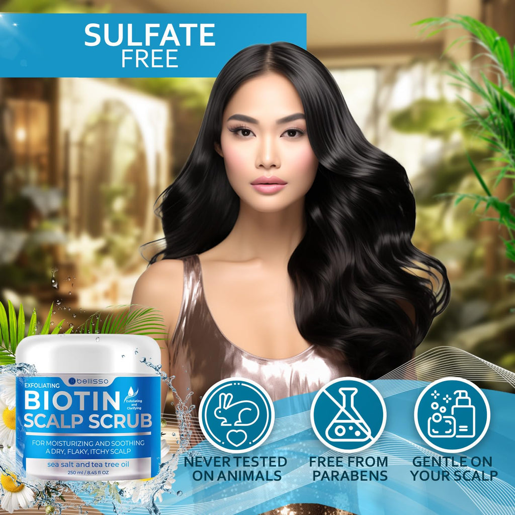 Bellisso Biotin Scalp Scrub - Exfoliate Dry Scalp & Build-Up