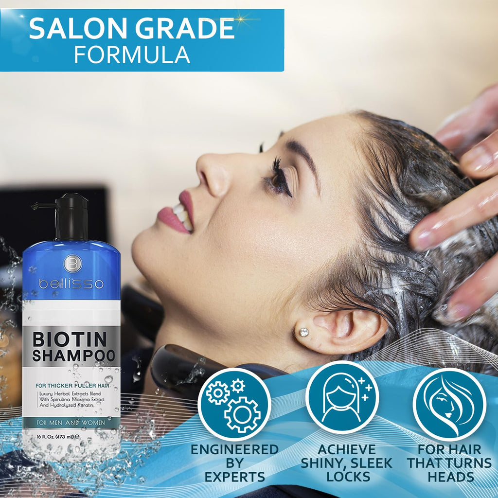 Bellisso Biotin Shampoo – Thicker, Stronger Hair with Volumizing Formula