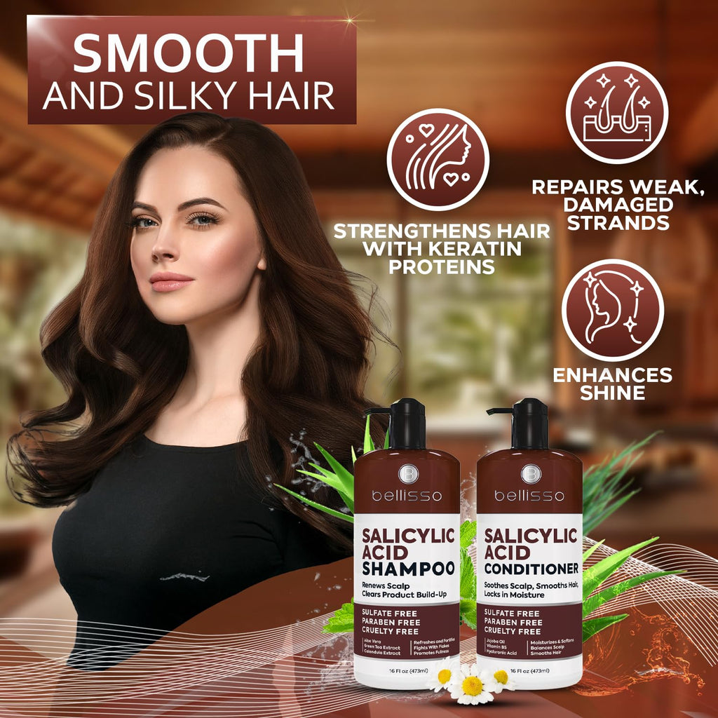 Bellisso Salicylic Acid Shampoo & Conditioner Set – Anti Dandruff, Sulfate Free