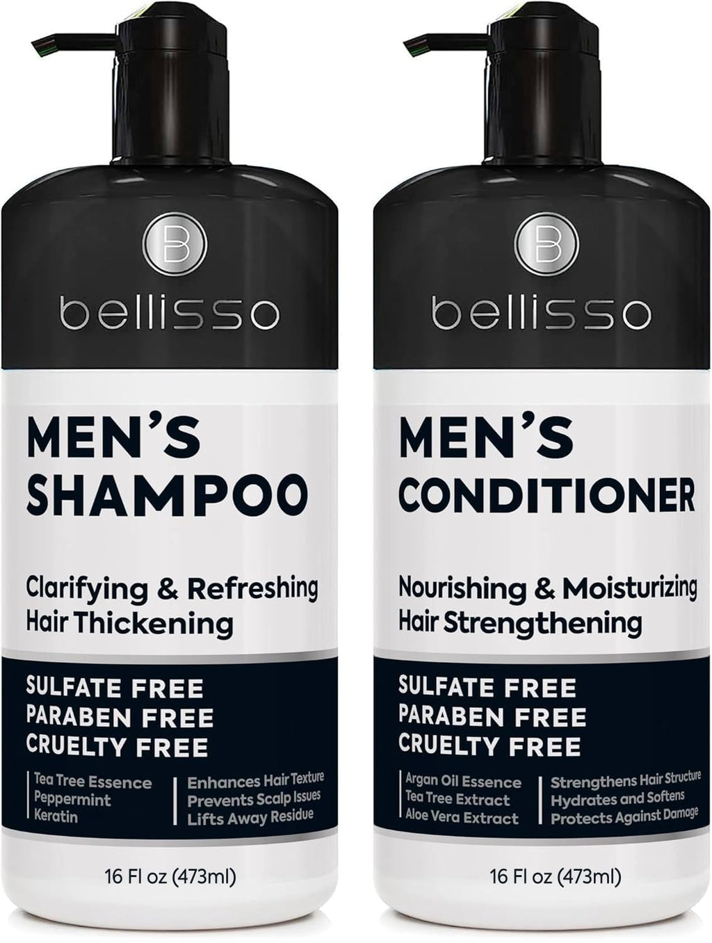Bellisso Men's Shampoo & Conditioner Set — Sulfate Free, Clarifying, For Oily to Normal Hair