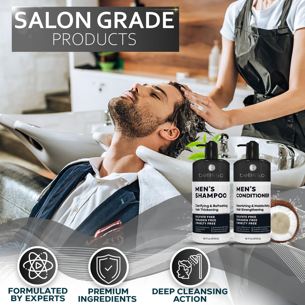 Bellisso Men's Shampoo & Conditioner Set — Sulfate Free, Clarifying, For Oily to Normal Hair