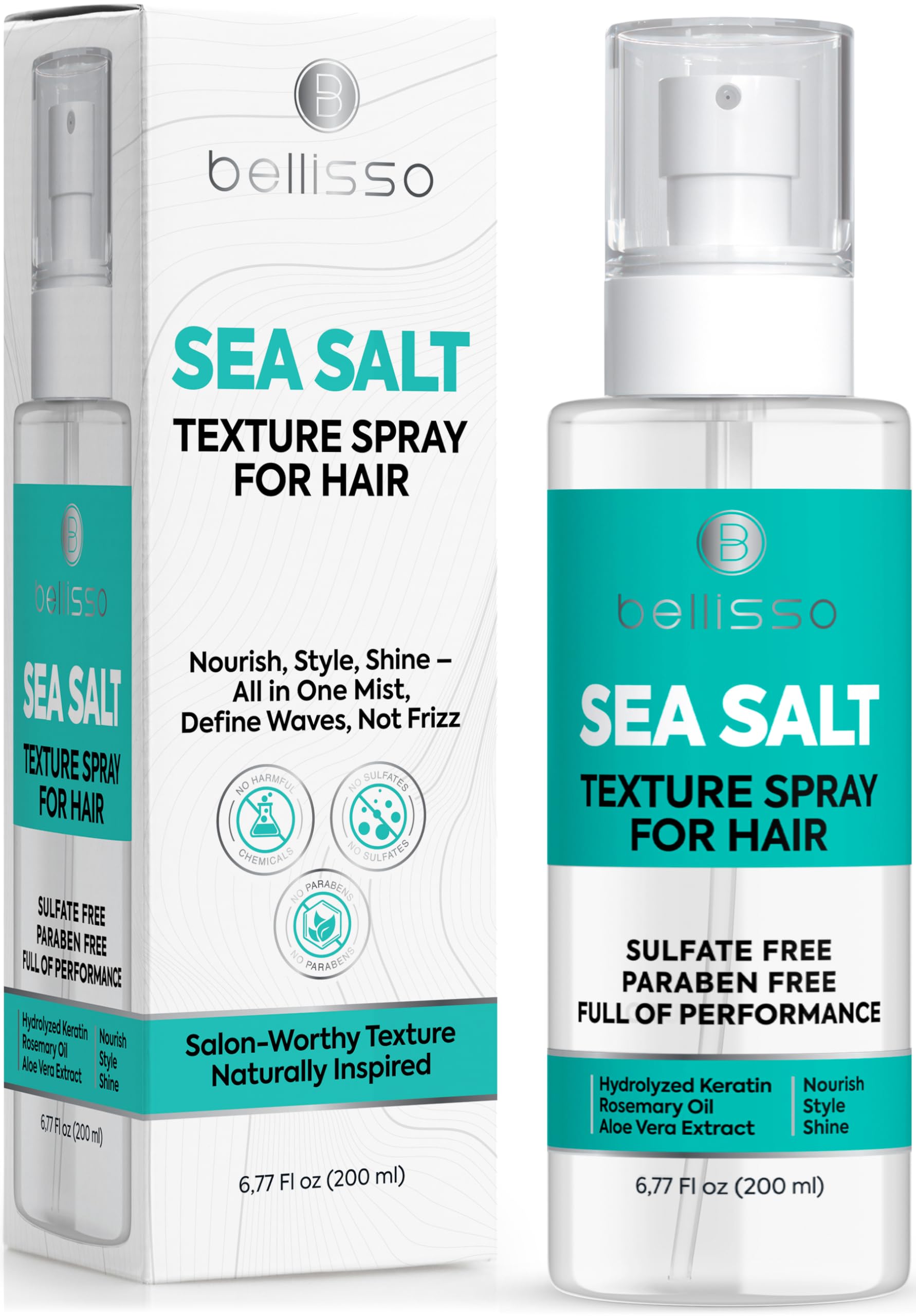Bellisso Sea Salt Spray - Alcohol-Free, Lightweight Texture for Fine to Curly Hair | Travel Size