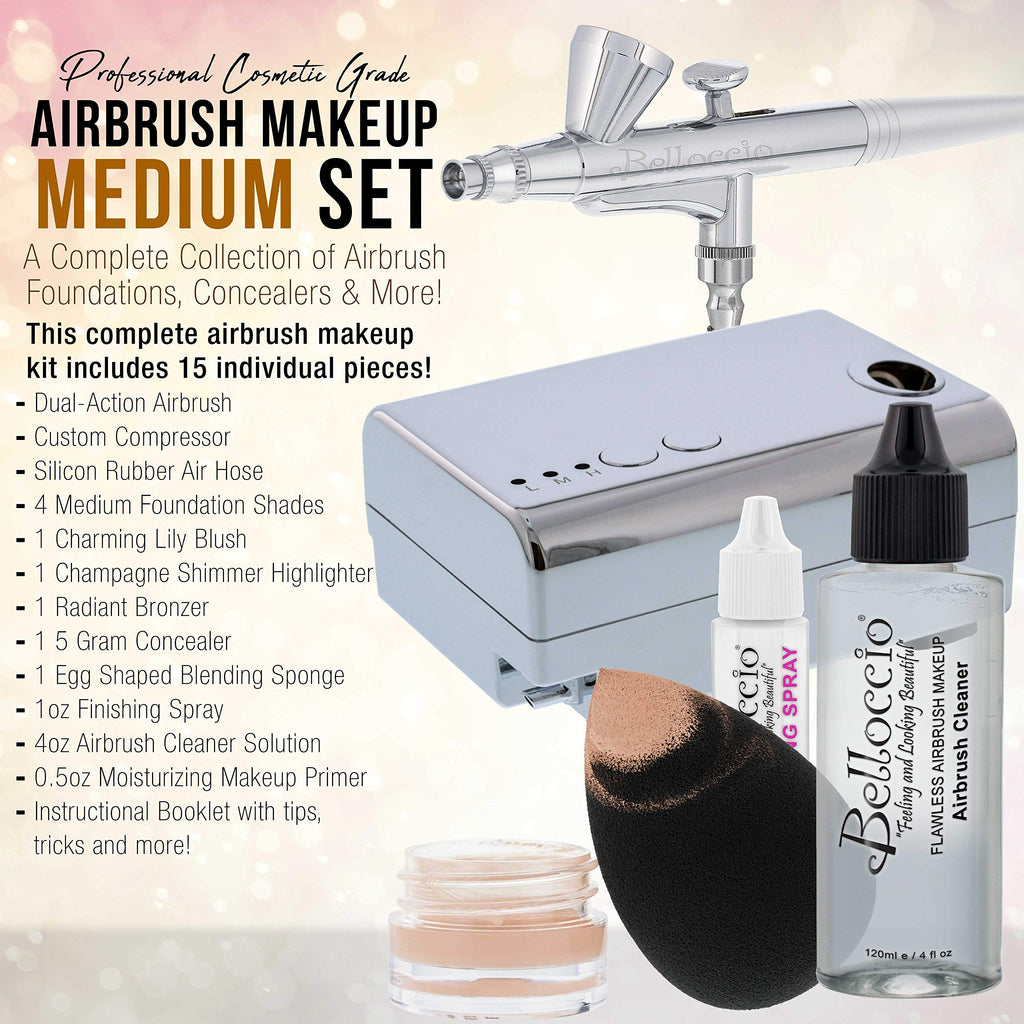 Belloccio Professional Airbrush Makeup System — 4 Foundation Shades & Bonus Items