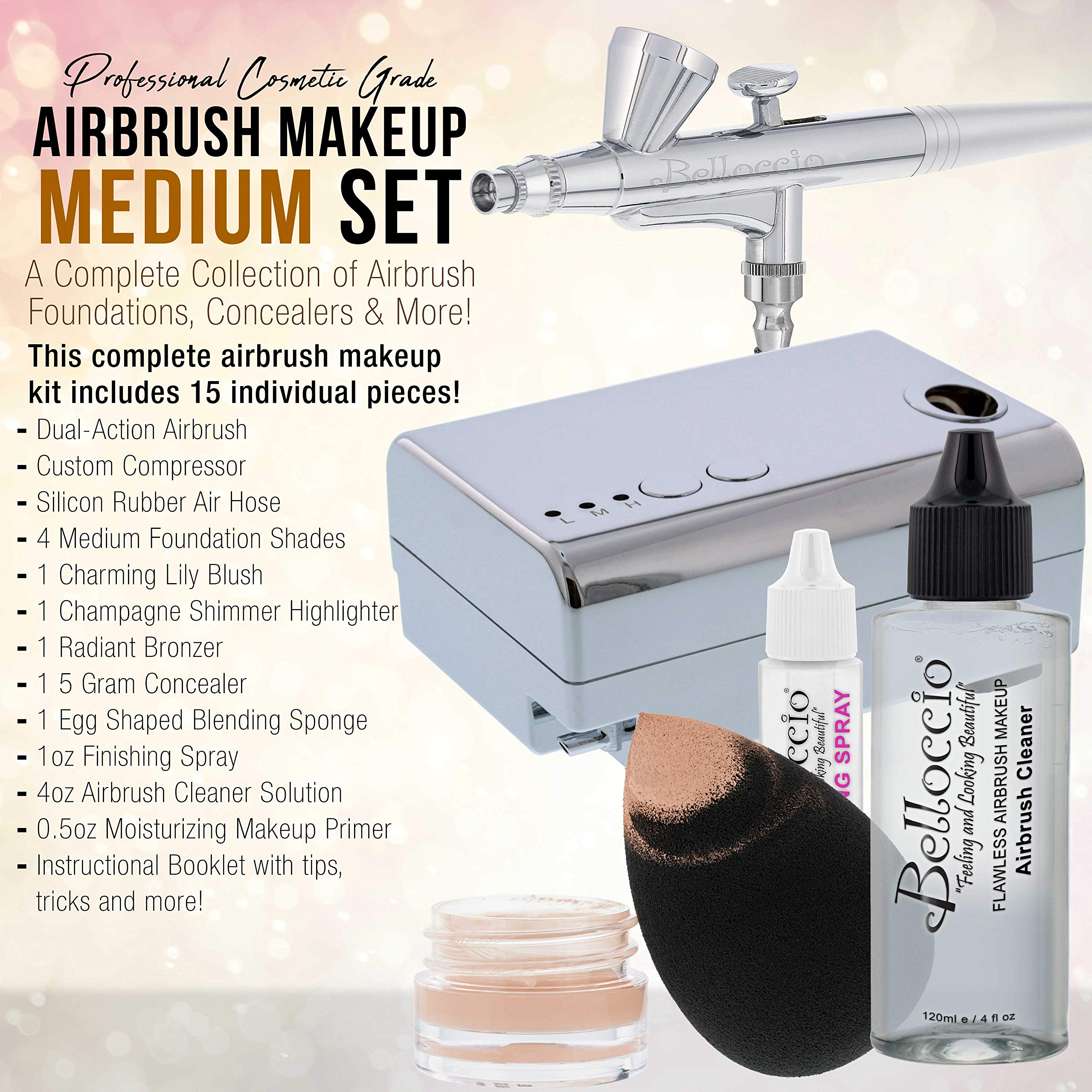 Belloccio Professional Airbrush Makeup System — 4 Foundation Shades & Bonus Items