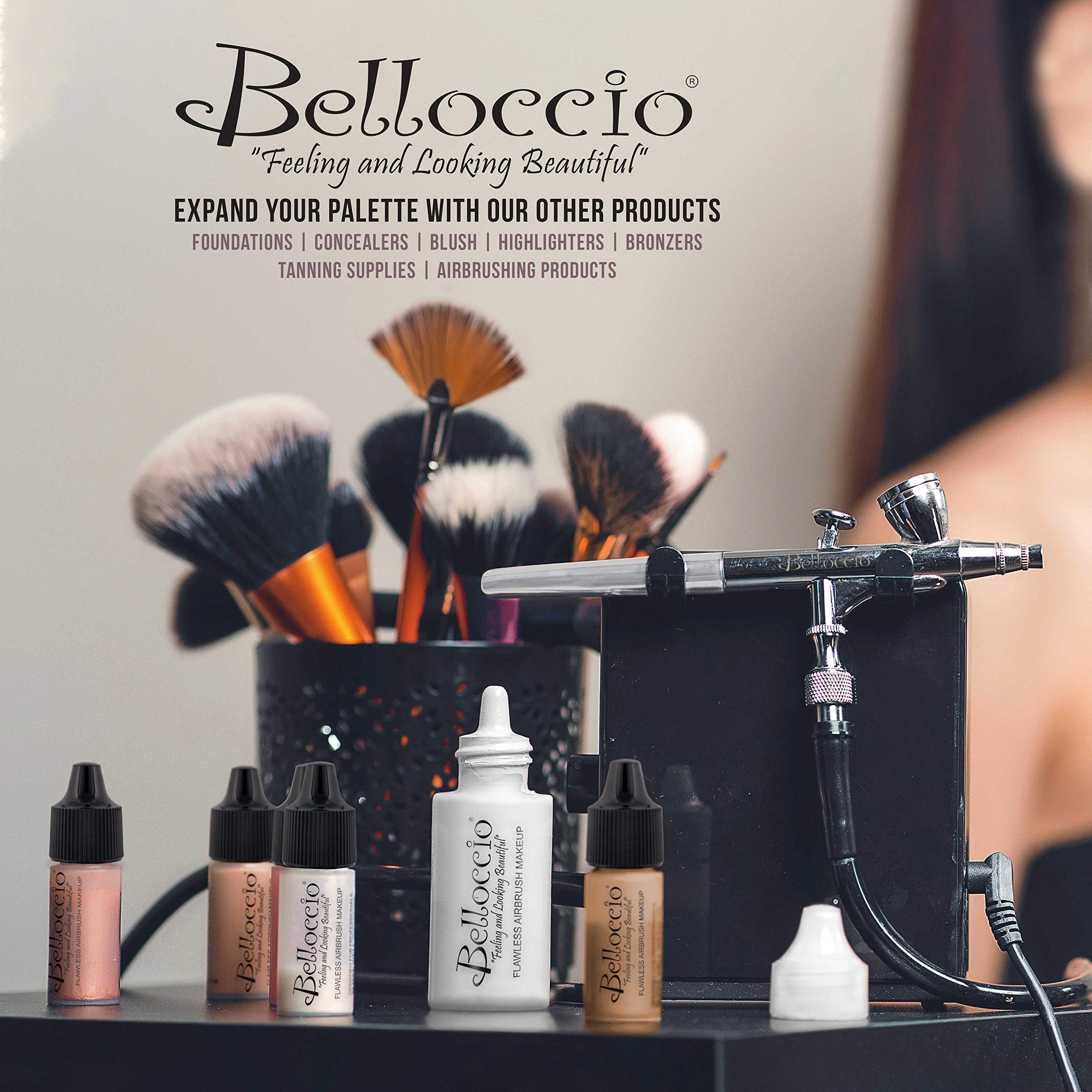 Belloccio Fair Color Shade Foundation Set – Professional Airbrush Makeup in 1/2 oz Bottles