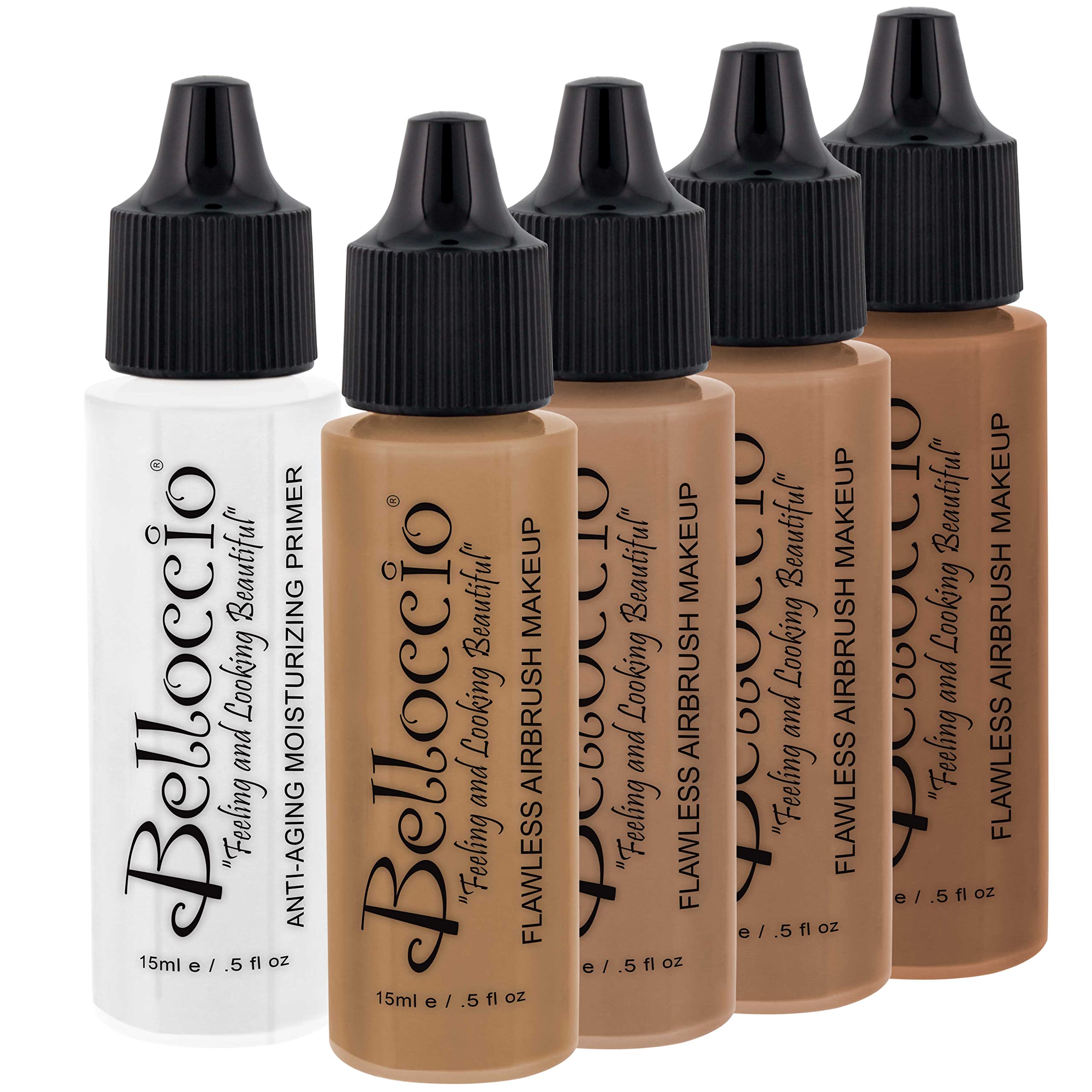 Belloccio Tan Color Shade Foundation Set — 4 Half-Ounce Shades + Primer