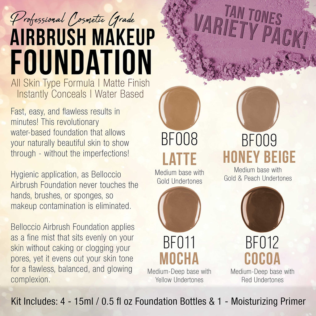 Belloccio Tan Color Shade Foundation Set — 4 Half-Ounce Shades + Primer