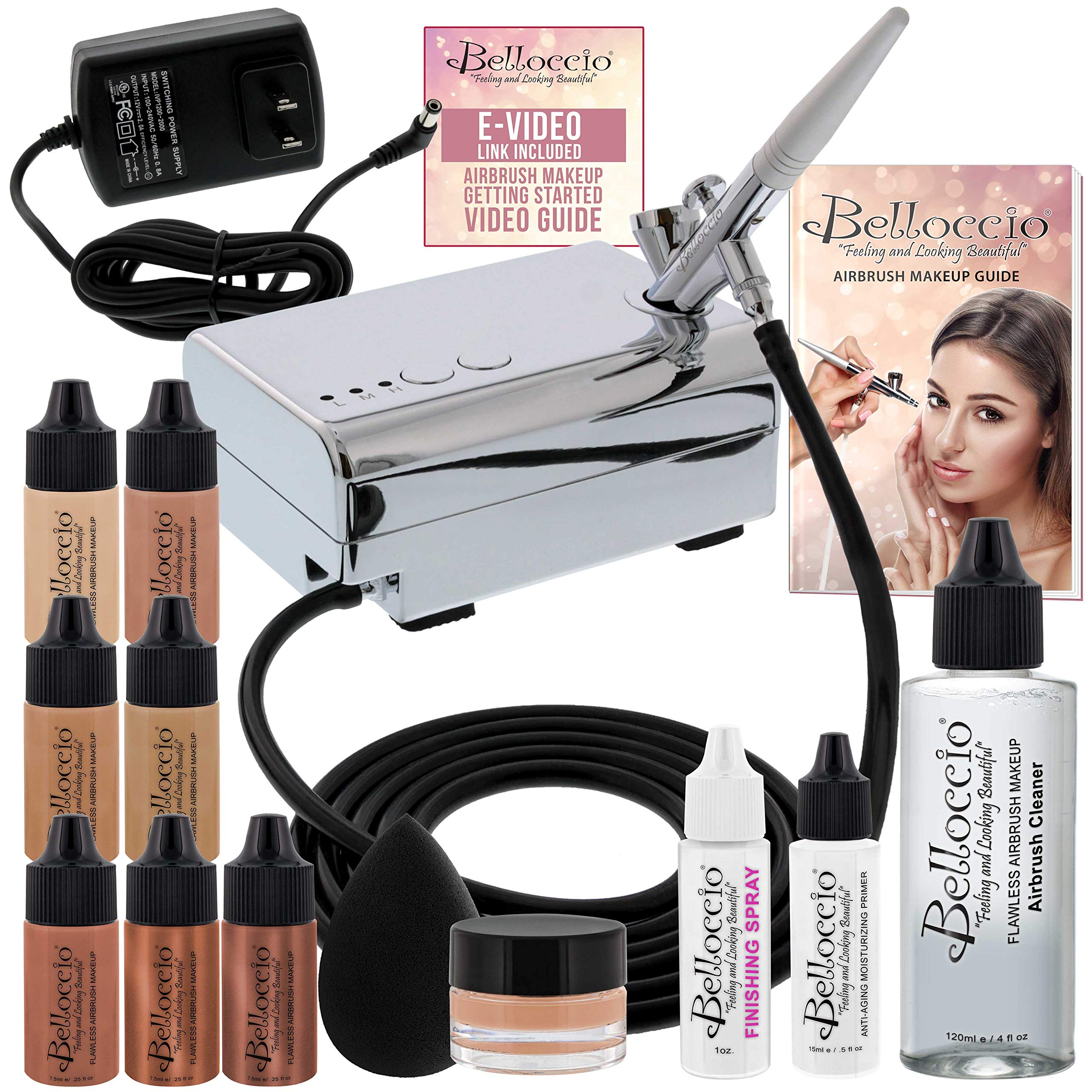 Belloccio Professional Airbrush Makeup System — 4 Foundation Shades & Bonus Items