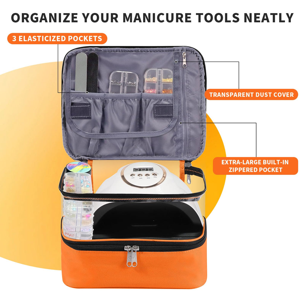 Beloving Clear Nail Polish Organizer – Double-Layer Case for 30 Bottles & Included Nail Dryer | Portable Orange