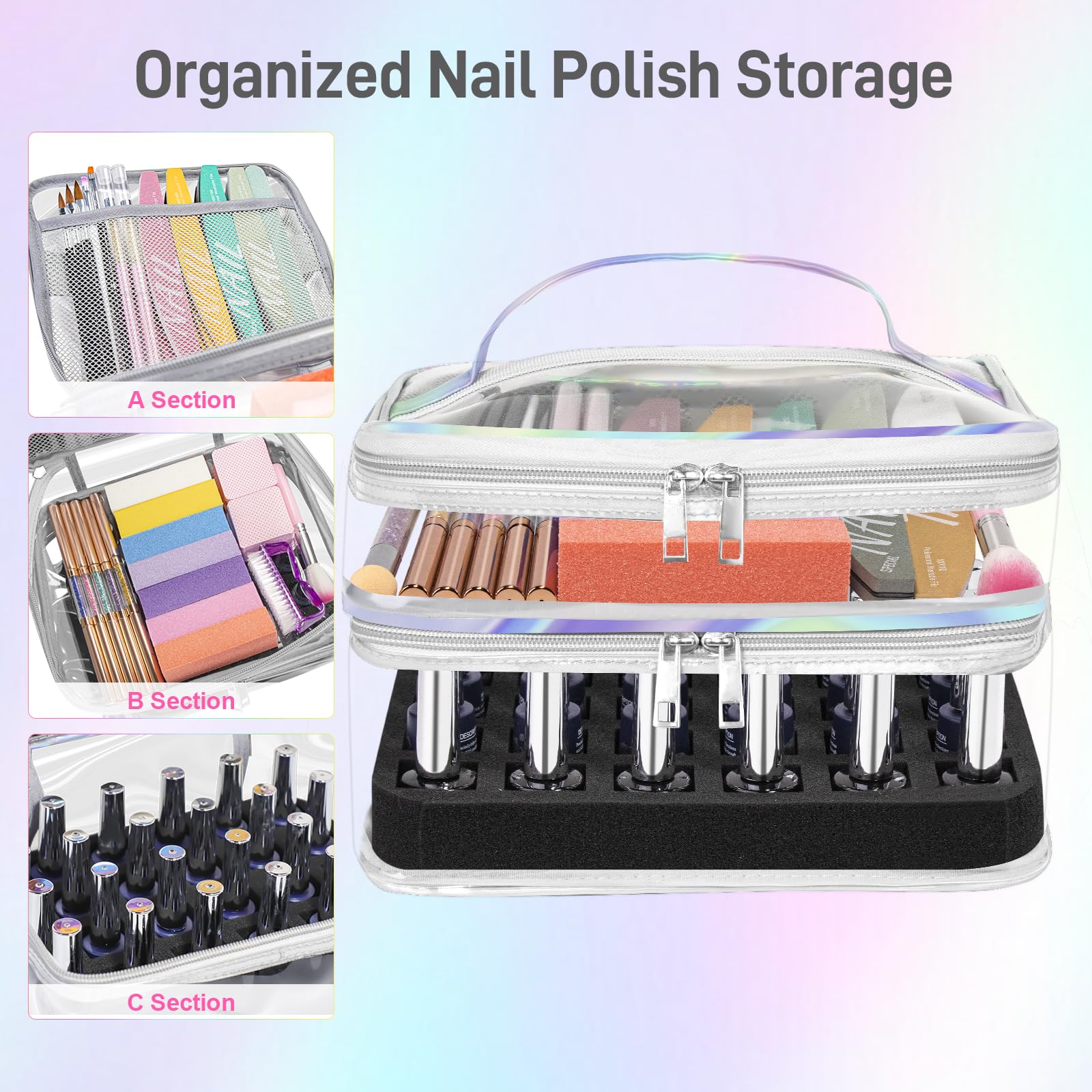 Beloving Nail Polish Organizer – Clear Double-Tier Case for 30+ Bottles | Travel-Ready