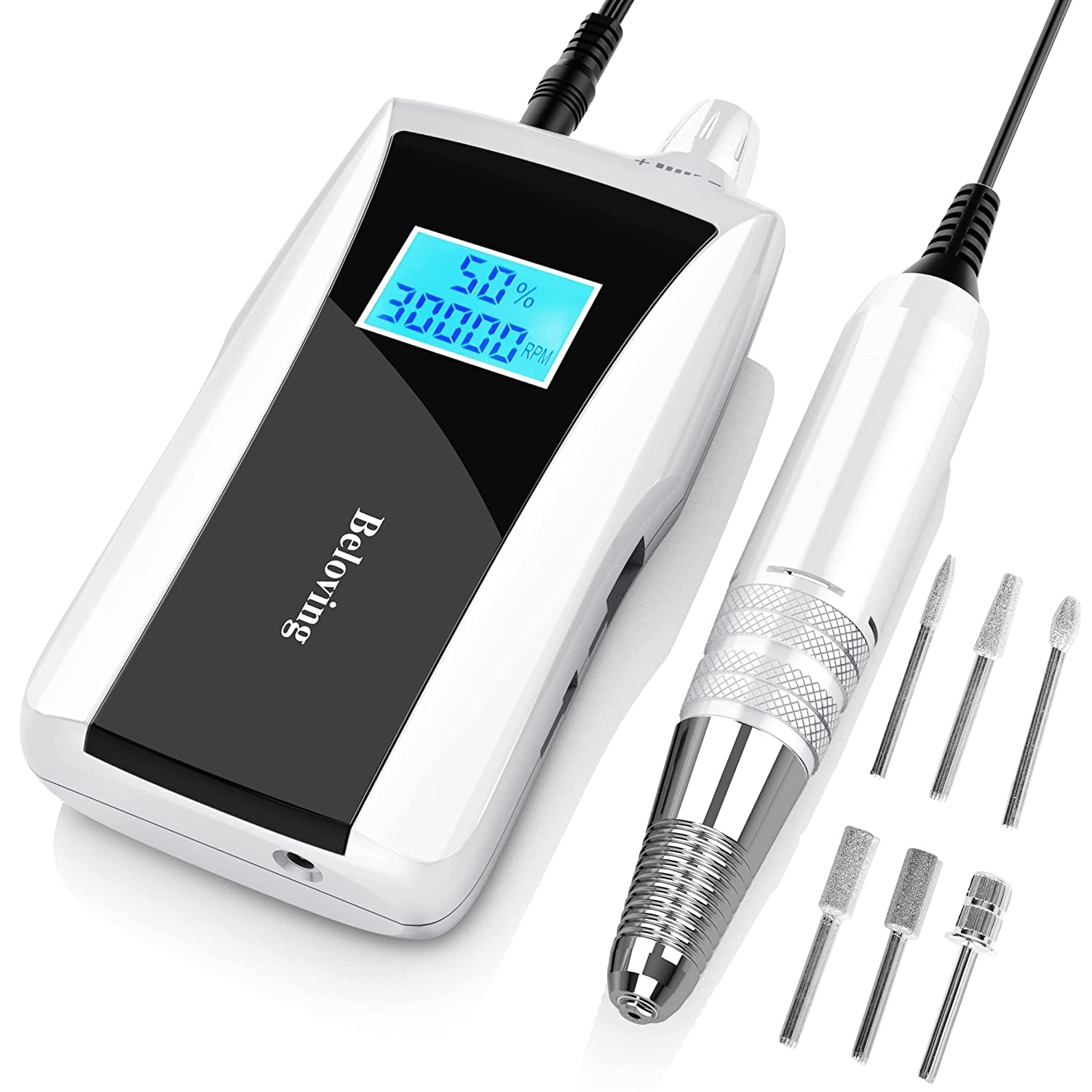 Beloving Portable Nail Drill – 30,000 RPM Rechargeable with Speed Display & UV Lamp