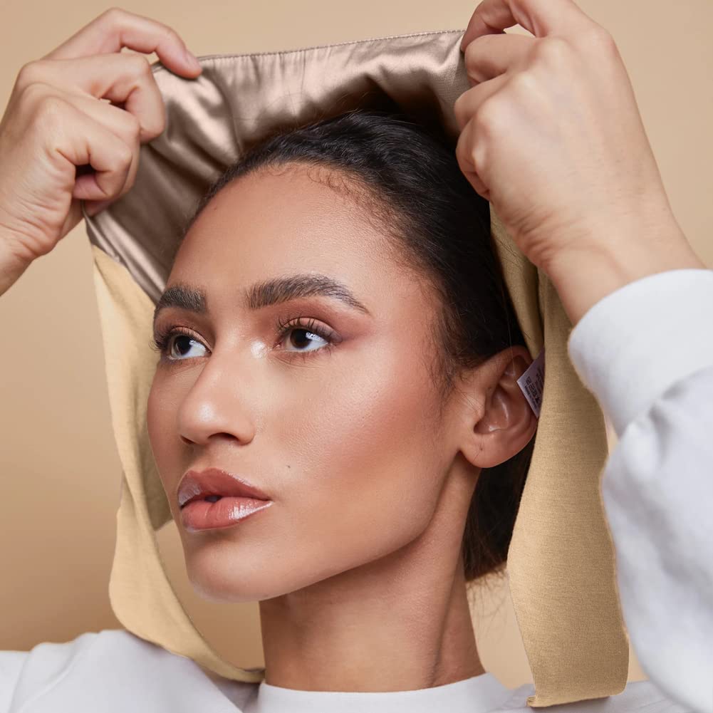 Belsen Satin Bonnet Sleep Cap with Satin Lining – Adjustable for Curly Hair (Khaki)