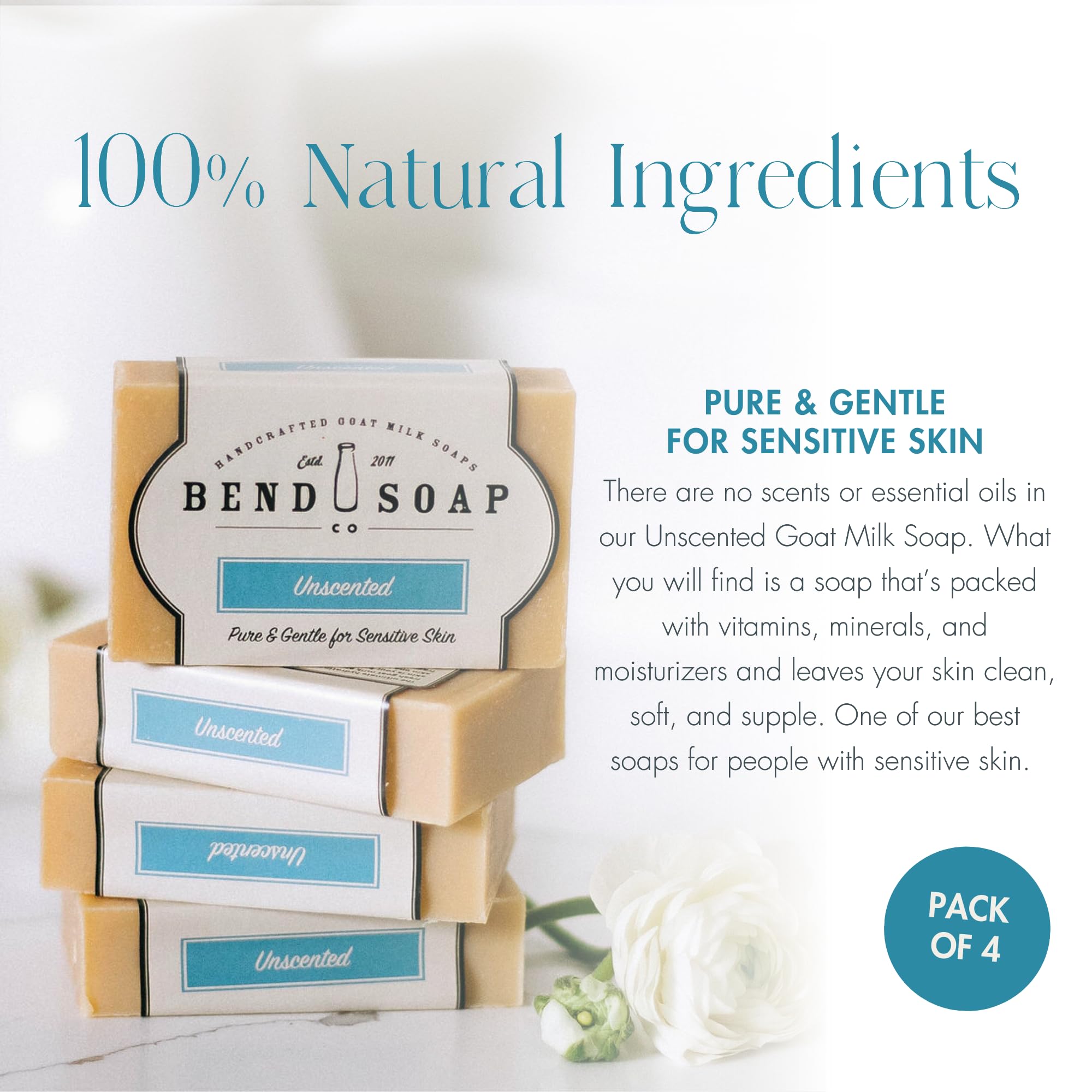 Bend Soap Company All Natural Unscented Goat Milk Soap - 18 oz (Pack of 4)
