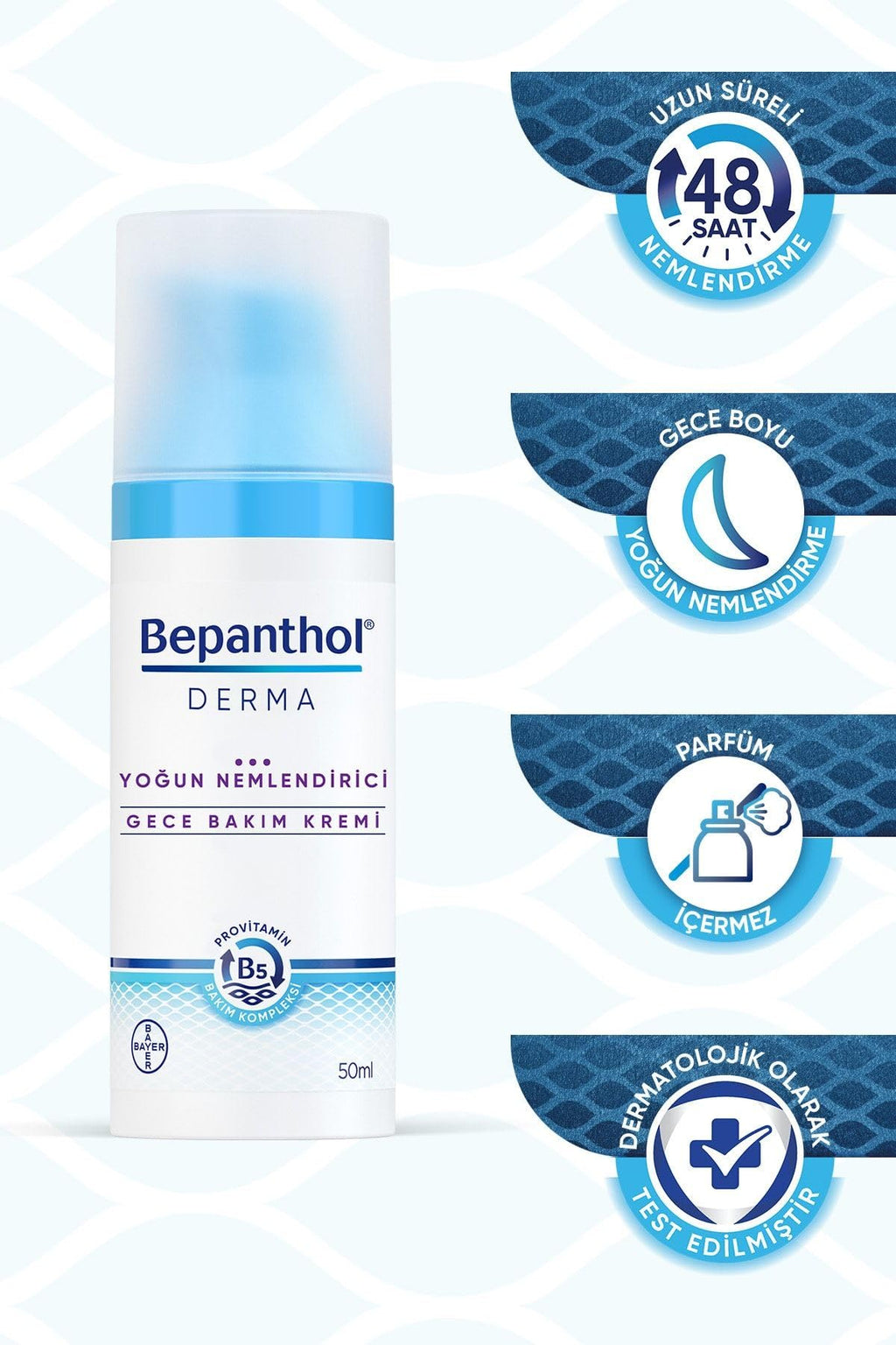 Bepanthol Derma Intensive Moisturizing Night Cream – 50 ml | Overnight Hydration