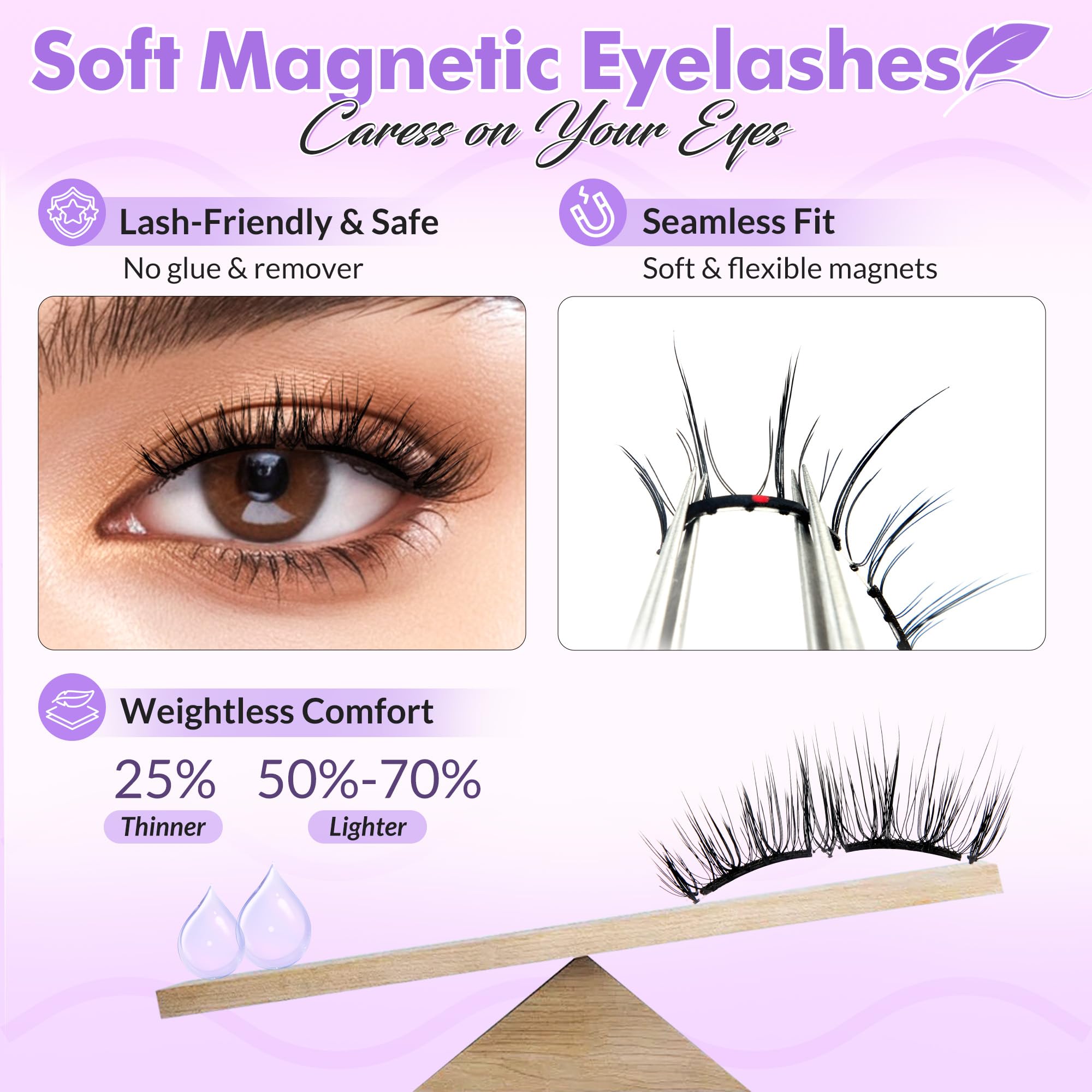 Bepholan CS100 Soft Magnetic Lashes – Glue-Free, Reusable with Applicator