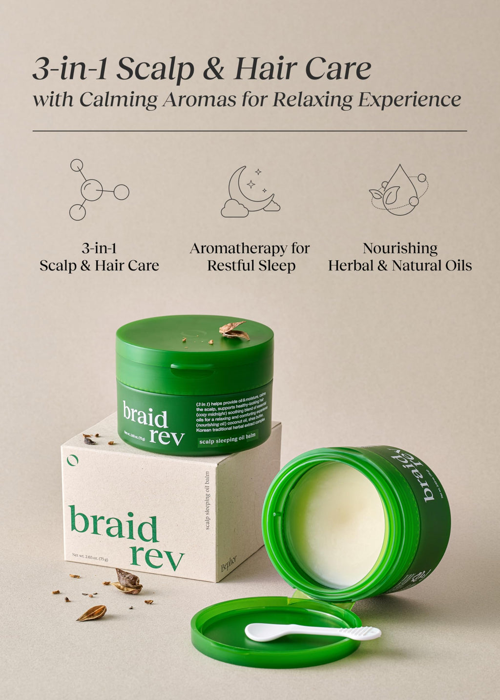 Bephor Braid Rev Scalp Sleeping Oil Balm – 3-in-1 Korean Scalp Treatment | 2.65 oz