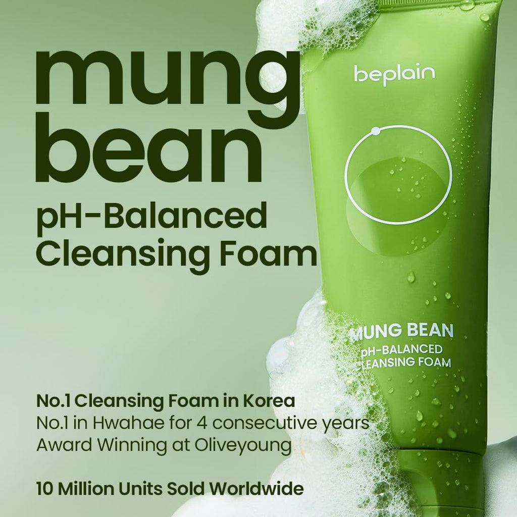 Beplain Mung Bean pH-Balanced Cleansing Foam – Fragrance-Free, Non-Comedogenic, Sensitive-Skin Friendly (160ml)