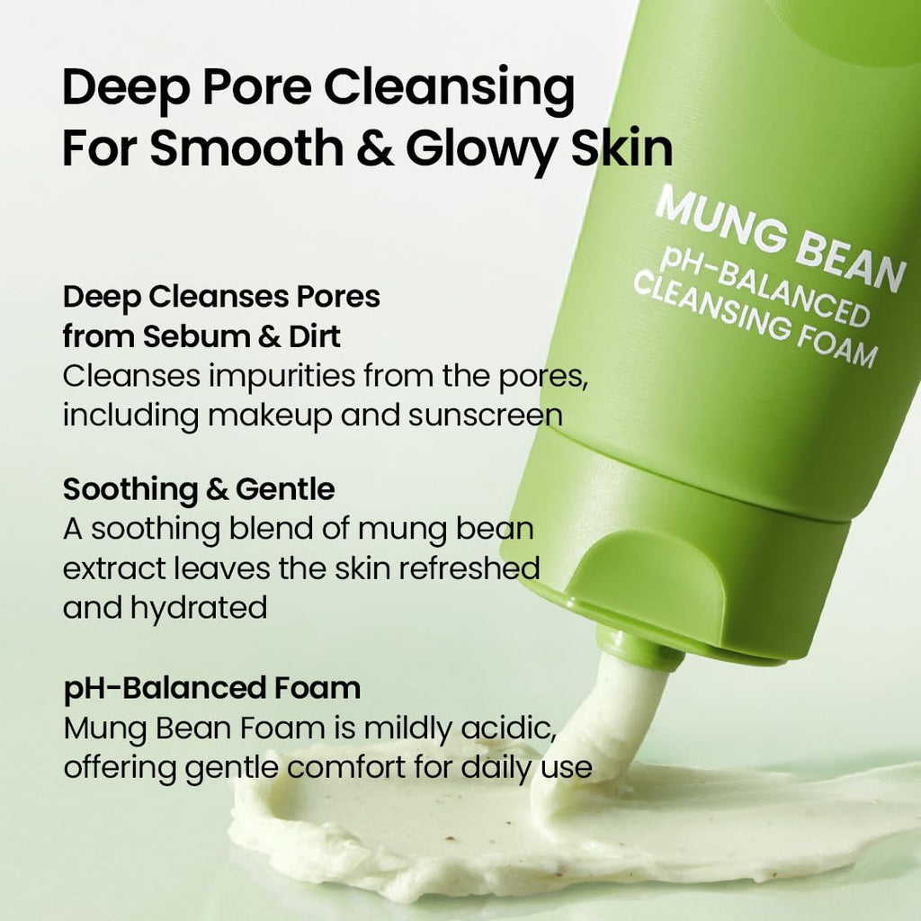 Beplain Mung Bean pH-Balanced Cleansing Foam – Fragrance-Free, Non-Comedogenic, 80ml | Korean Skincare