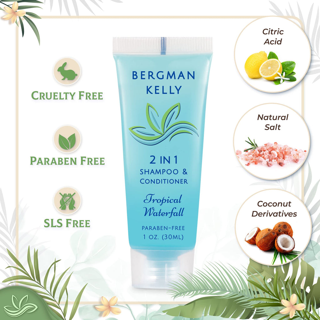 Bergman Kelly Travel Size 2-in-1 Shampoo & Conditioner – 1 fl oz, 200 ct, Tropical Waterfall