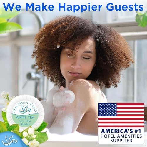 BERGMAN KELLY White Tea Hotel Soap Bars, 1 oz, 100 Pack – Travel Size Bulk Amenities
