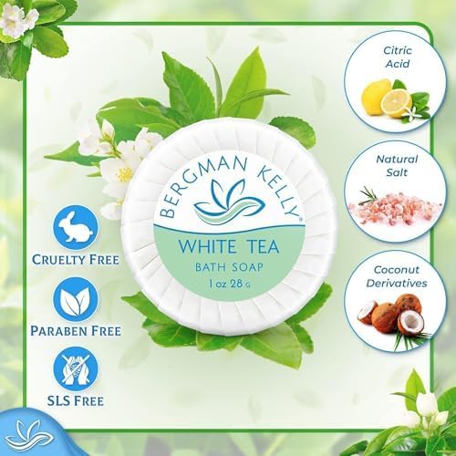 BERGMAN KELLY White Tea Hotel Soap Bars, 1 oz, 100 Pack – Travel Size Bulk Amenities