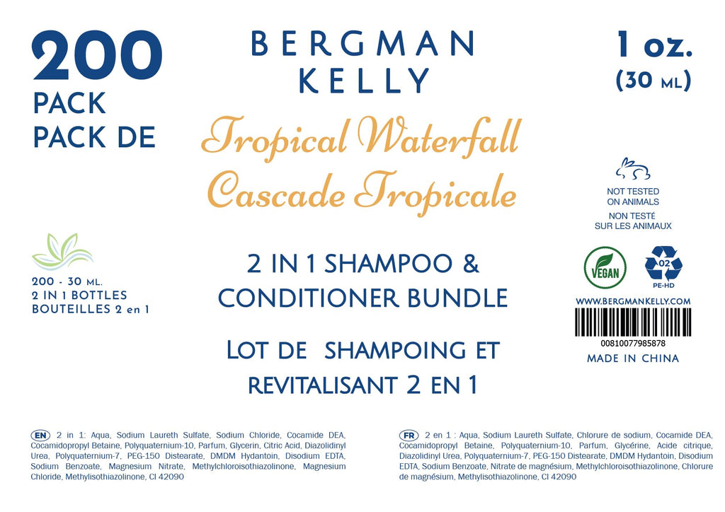 Bergman Kelly Travel Size 2-in-1 Shampoo & Conditioner – 1 fl oz, 200 ct, Tropical Waterfall