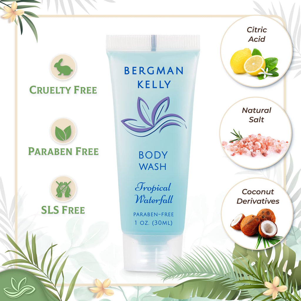 BERGMAN KELLY Travel Size Body Wash 1 oz – Tropical Waterfall, 200-Pack Hotel Bulk