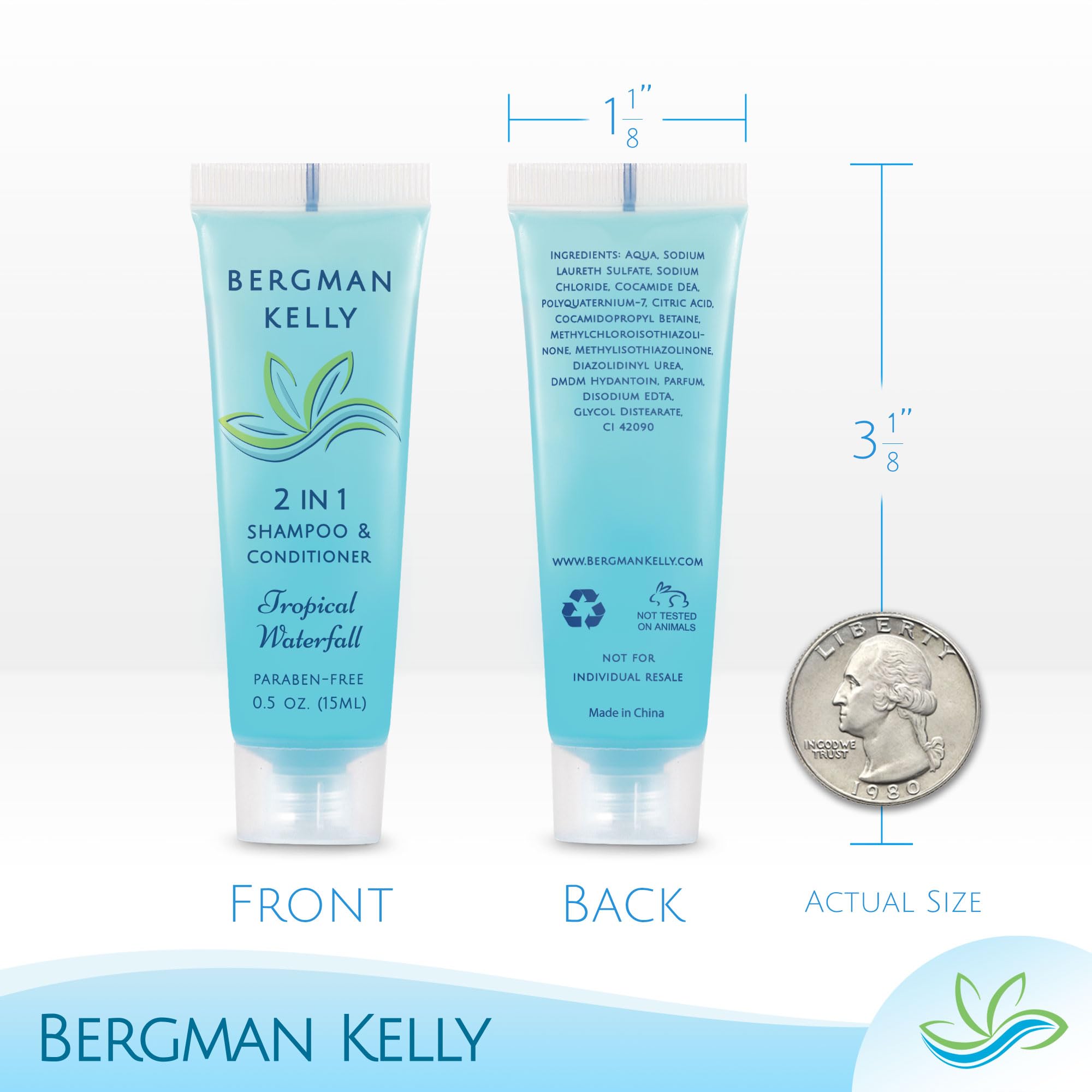Bergman Kelly Travel Size 2-in-1 Shampoo & Conditioner - 0.5 fl oz, 200 Pack, Tropical Waterfall
