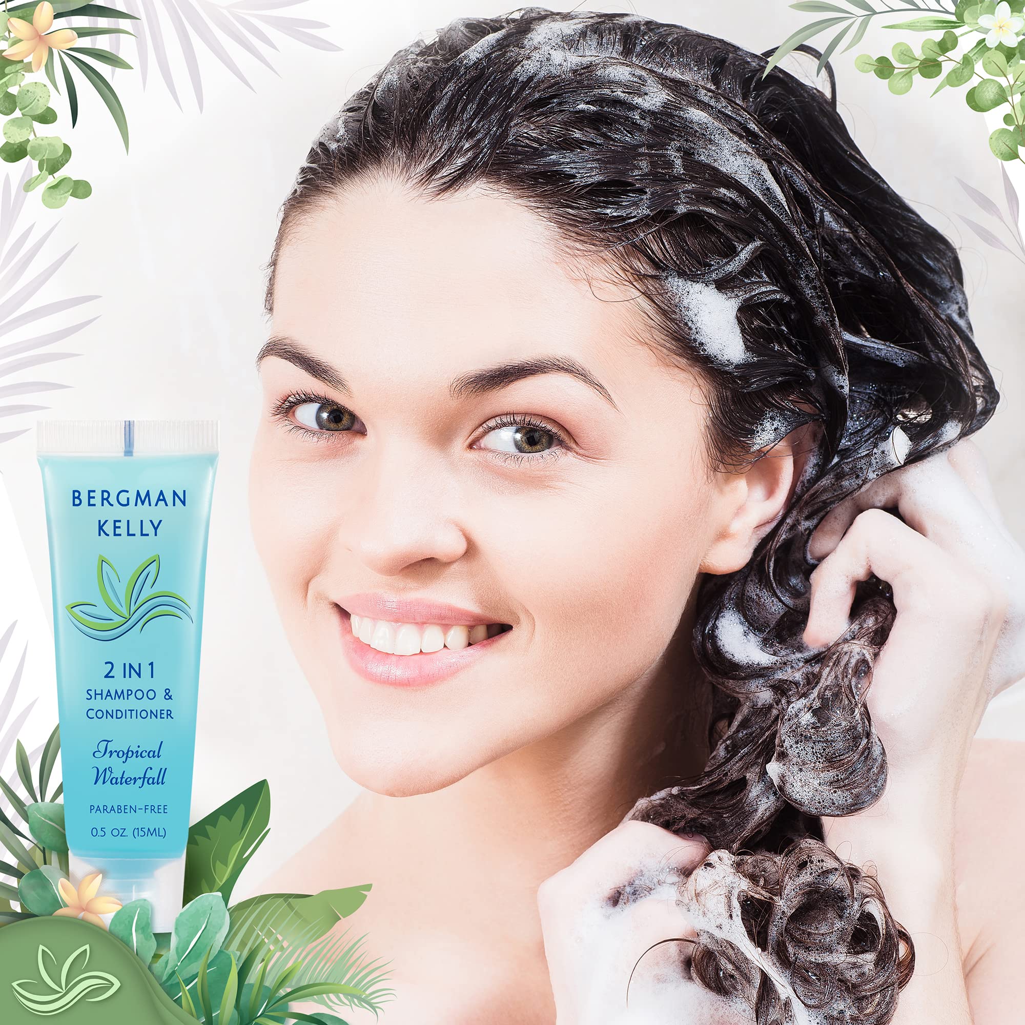 Bergman Kelly Travel Size 2-in-1 Shampoo & Conditioner - 0.5 fl oz, 200 Pack, Tropical Waterfall